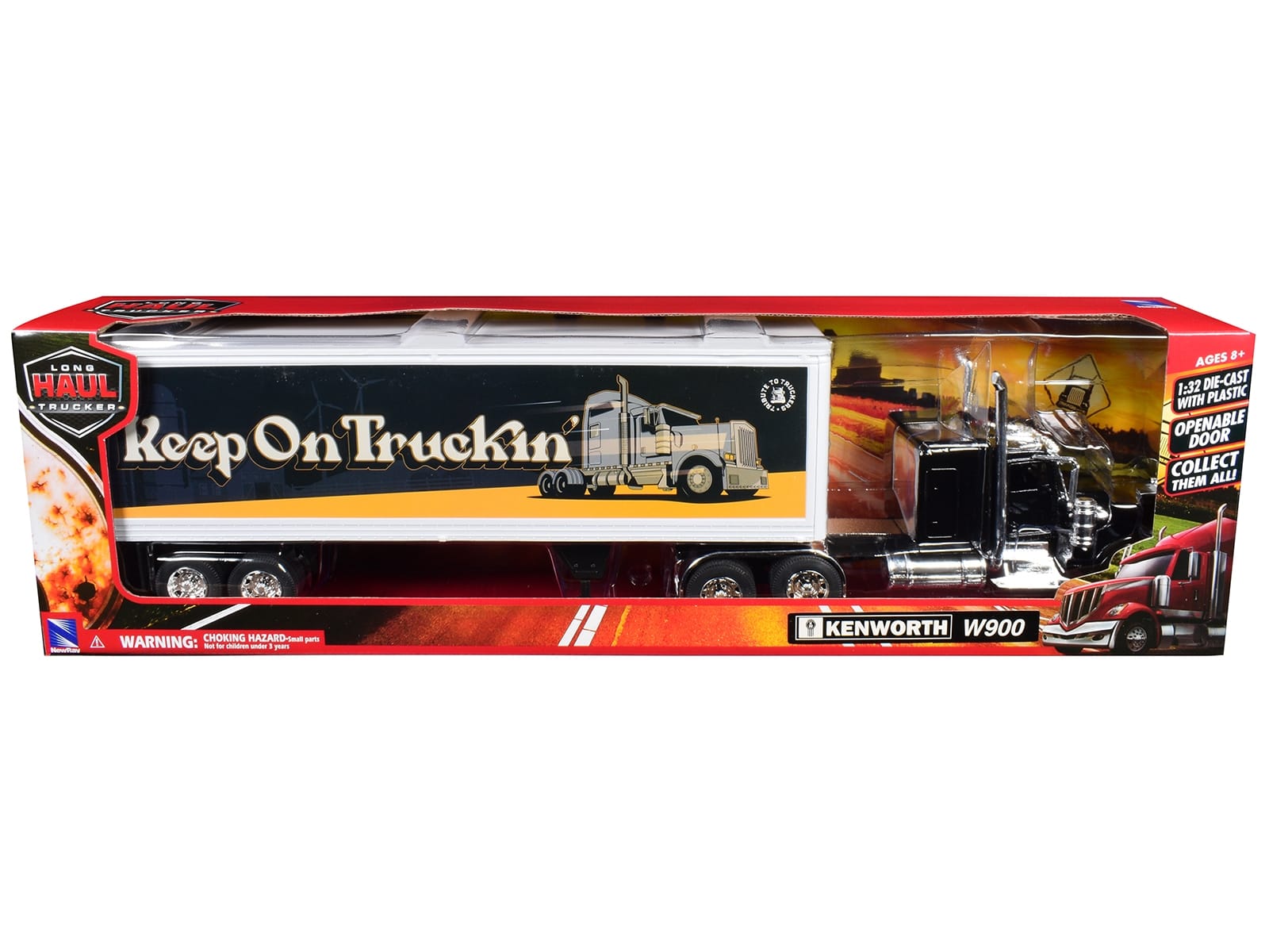 Kenworth W900 Truck Black with Dry Van Trailer "Tribute To Truckers Keep on Truckin'" "Long Haul Truckers" Series 1/32 Diecast Model by New Ray - Image 2