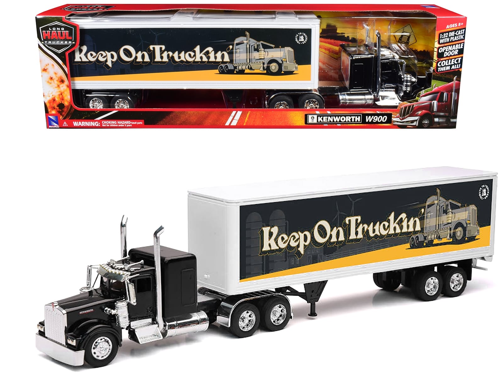 Kenworth W900 Truck Black with Dry Van Trailer "Tribute To Truckers Keep on Truckin'" "Long Haul Truckers" Series 1/32 Diecast Model by New Ray - Image 3