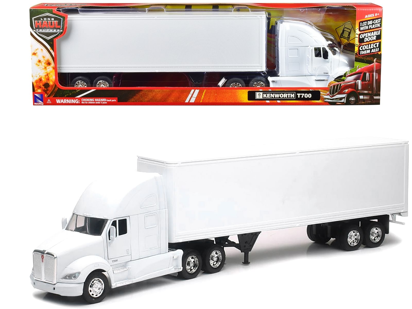 Kenworth T700 Truck with Dry Goods Trailer White “Long Haul Truckers” Series 1/32 Diecast Model by New Ray