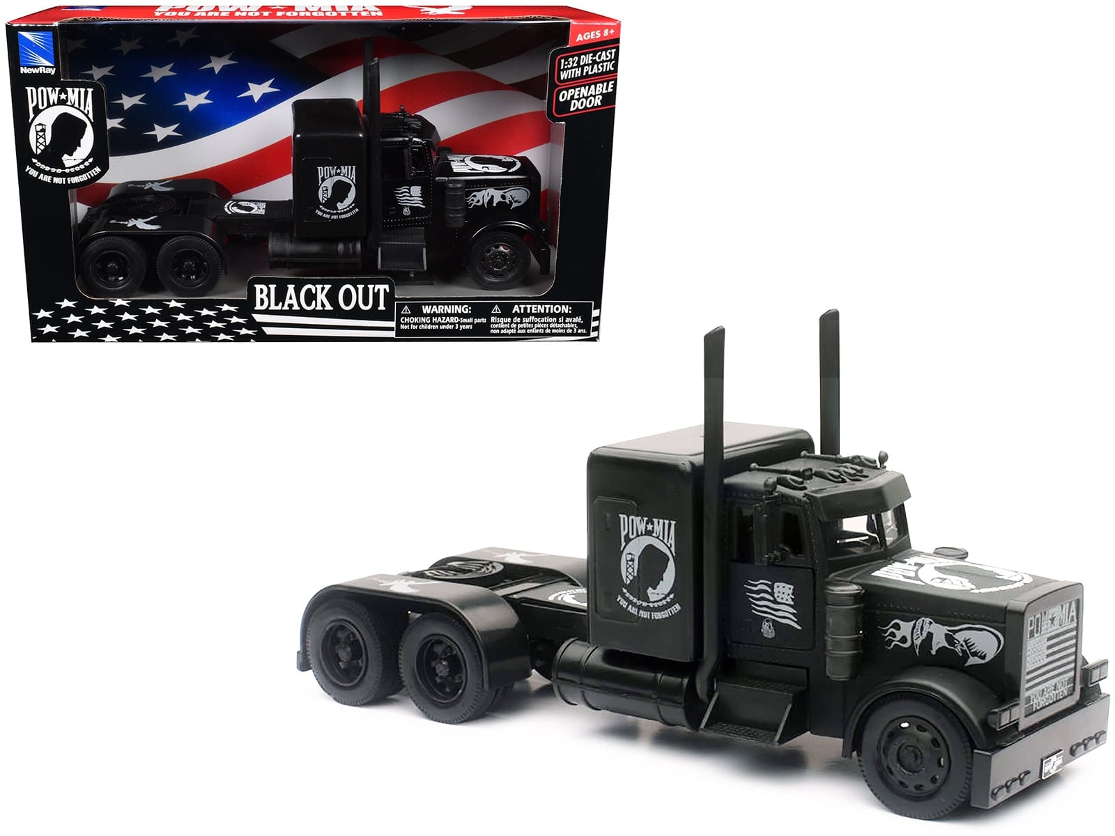 Peterbilt Custom Truck Black Out "POW-MIA You Are Not Forgotten" 1/32 Diecast Model by New Ray - Image 2