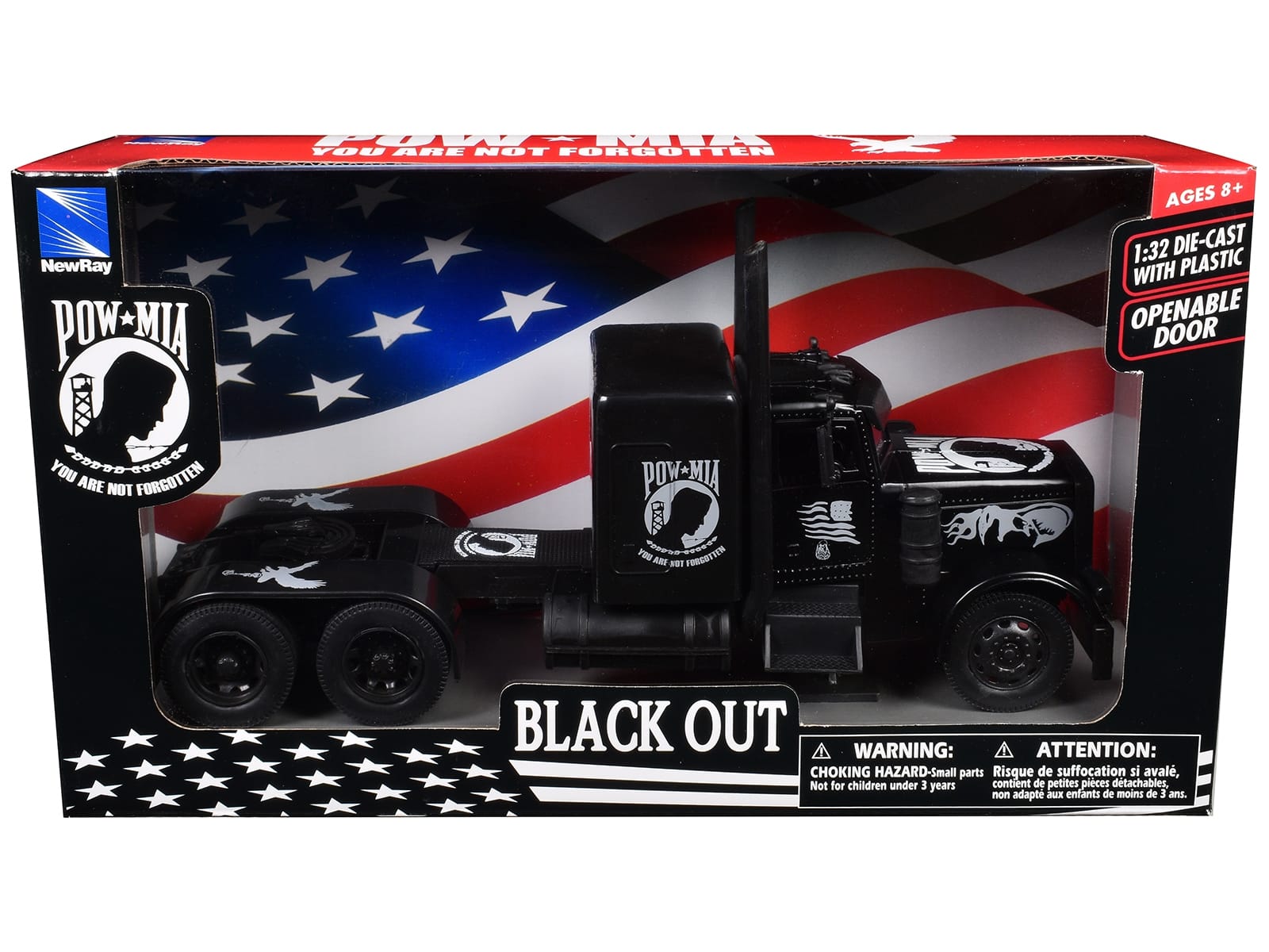 Peterbilt Custom Truck Black Out "POW-MIA You Are Not Forgotten" 1/32 Diecast Model by New Ray - Image 3