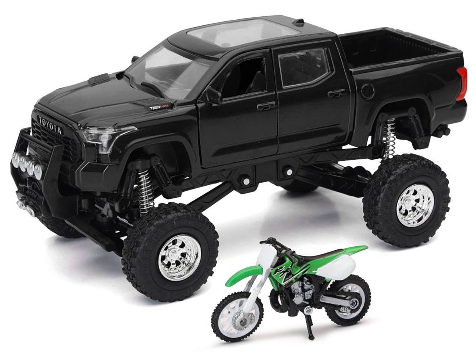 Toyota Tundra Pro Pickup Truck Black and Kawasaki KX 250 Motorcycle Green and White "Xtreme Off-Road" Series 1/32 Diecast Models by New Ray - Image 2