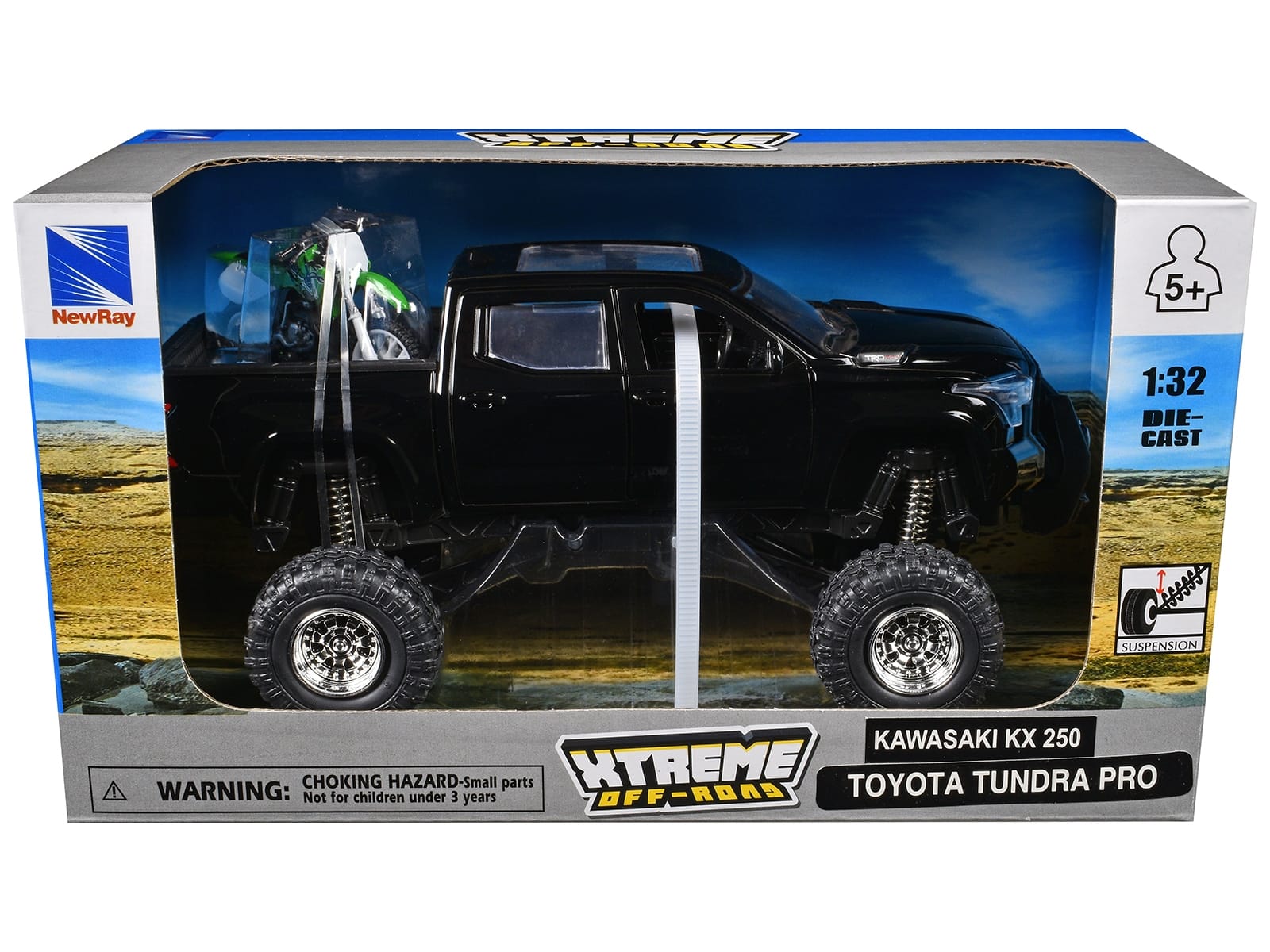 Toyota Tundra Pro Pickup Truck Black and Kawasaki KX 250 Motorcycle Green and White "Xtreme Off-Road" Series 1/32 Diecast Models by New Ray - Image 3