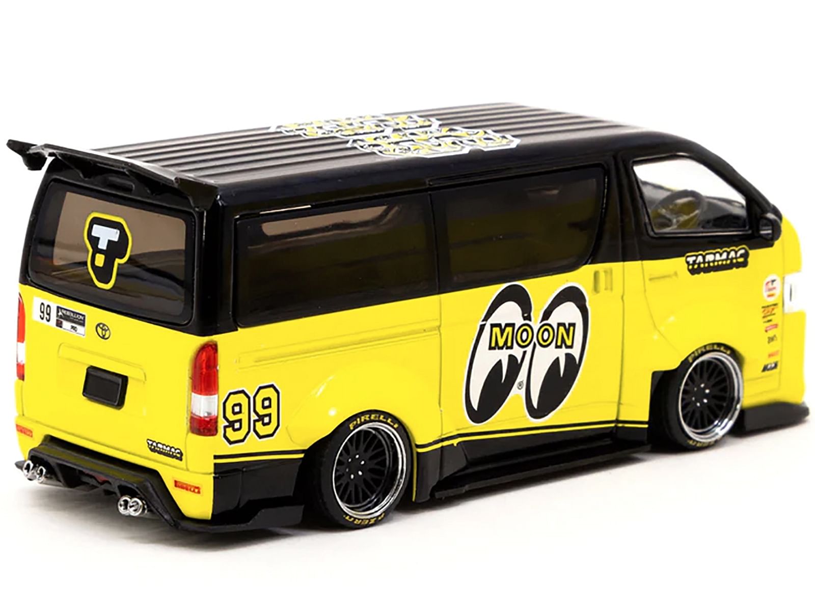 Toyota Hiace Widebody Van RHD (Right Hand Drive) #99 “Mooneyes Team Van” Yellow and Black with Graphics “Hobby43” 1/43 Diecast Model Car by Tarmac Works