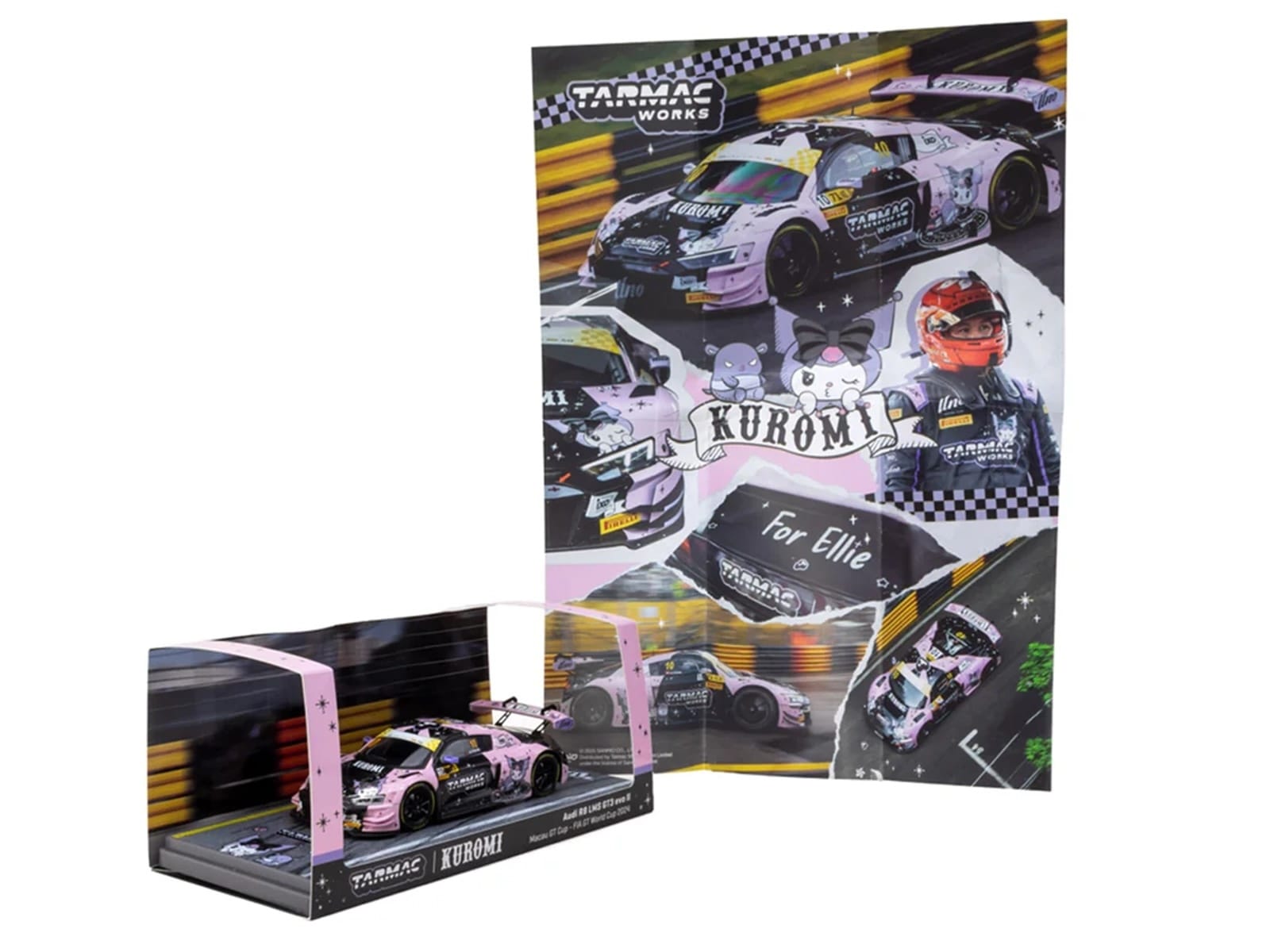 Audi R8 LMS GT3 evo II #10 Adderly Fong "Uno Racing Team - Kuromi" "Macau GT Cup - FIA GT World Cup" (2024) with A4 Poster "Hobby43" Series 1/43 Diecast Model Car by Tarmac Works - Image 4