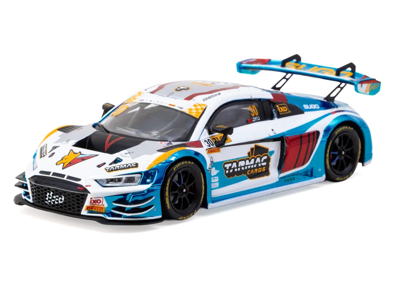 Audi R8 LMS GT3 evo II #30 James Yu "Uno Racing Team" "Macau GT Cup - FIA GT World Cup" (2024) with A4 Poster "Hobby43" Series 1/43 Diecast Model Car by Tarmac Works - Image 2