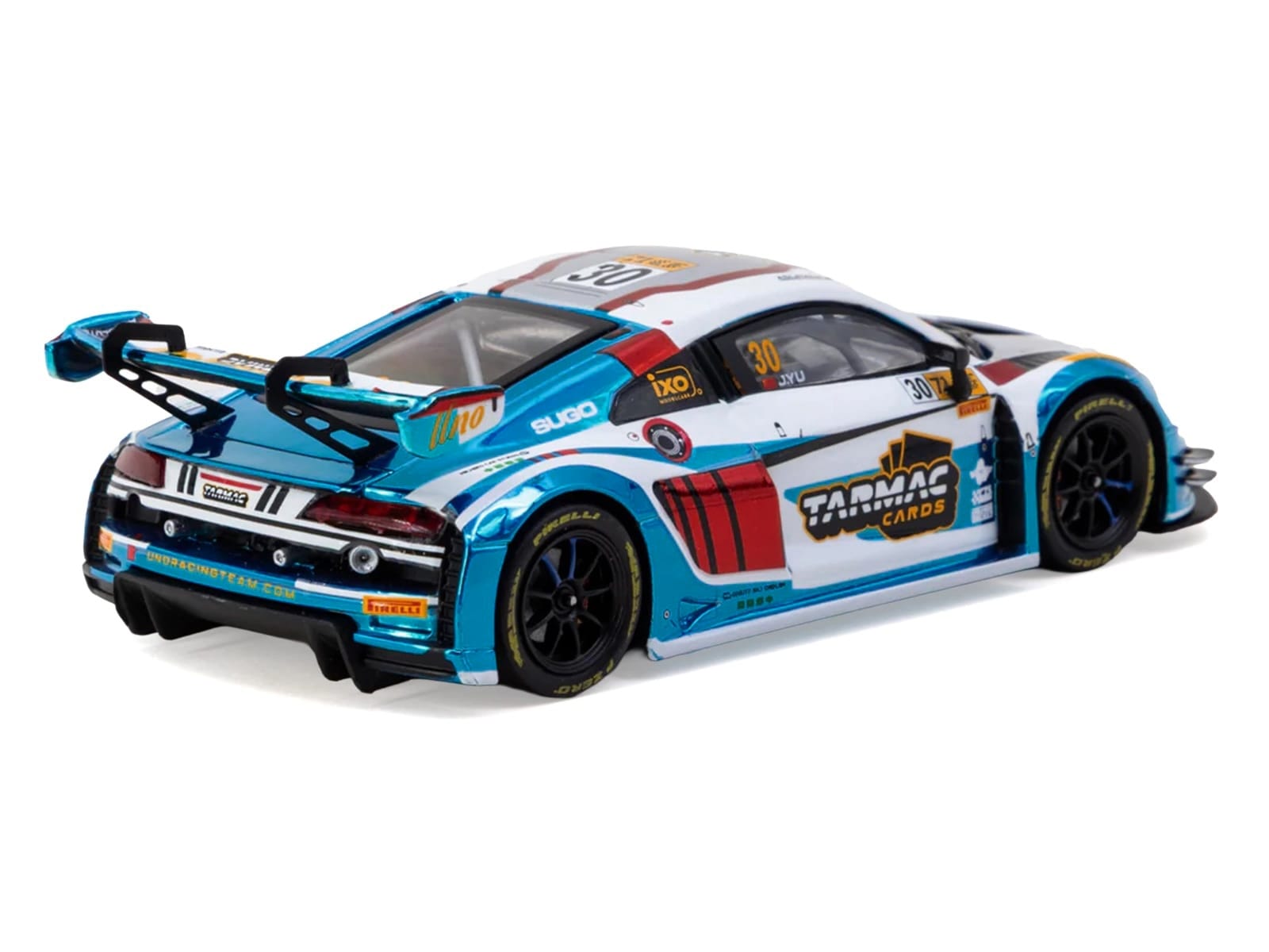 Audi R8 LMS GT3 evo II #30 James Yu "Uno Racing Team" "Macau GT Cup - FIA GT World Cup" (2024) with A4 Poster "Hobby43" Series 1/43 Diecast Model Car by Tarmac Works - Image 3