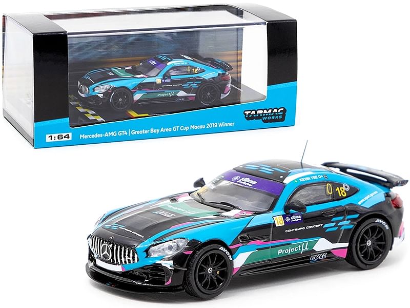 Mercedes AMG GT4 #18 Kevin Tse Winner Greater Bay Area GT Cup Macau (2019) 1/64 Diecast Model Car by Tarmac Works