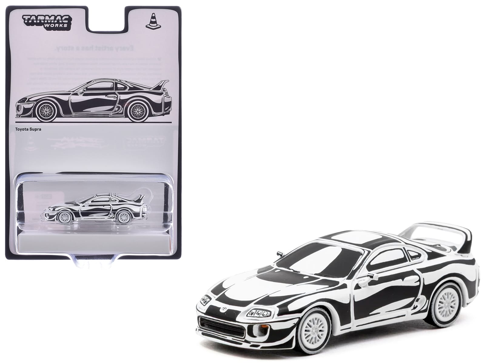 Toyota Supra "Designed by Joshua Vides" Black and White "Hobby64" Series 1/64 Diecast Model Car by Tarmac Works