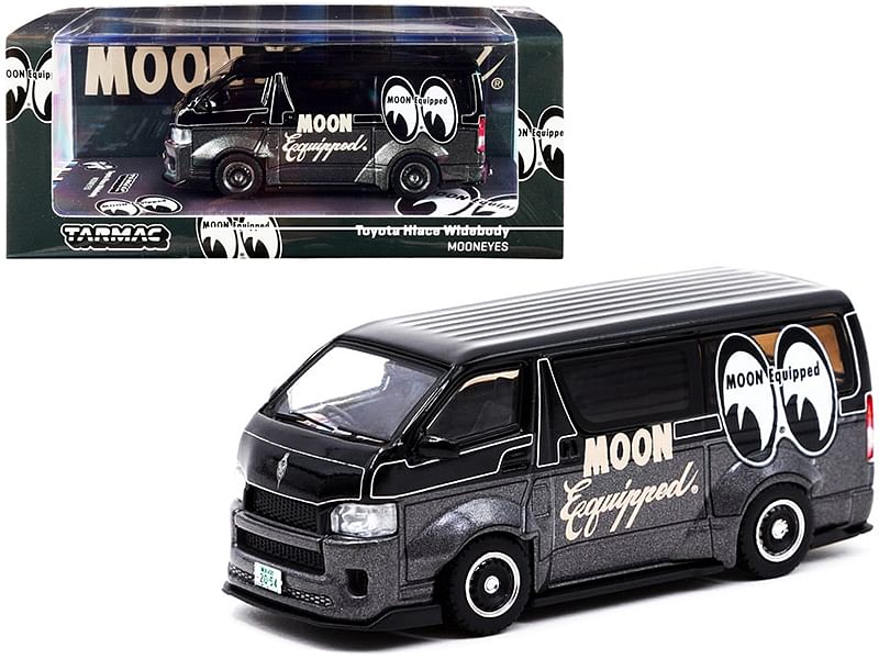 Toyota Hiace Widebody Van RHD (Right Hand Drive) “Mooneyes” Black and Gray Metallic 1/64 Diecast Model Car by Tarmac Works