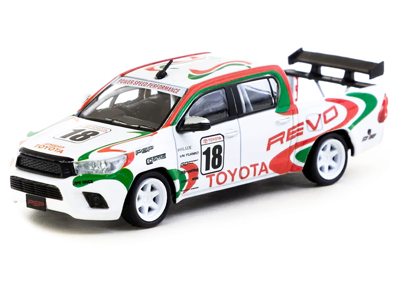 Toyota Hilux Pickup Truck RHD (Right Hand Drive) #18 White with Red and Green Graphics "Hobby64" Series 1/64 Diecast Model Car by Tarmac Works - Image 2