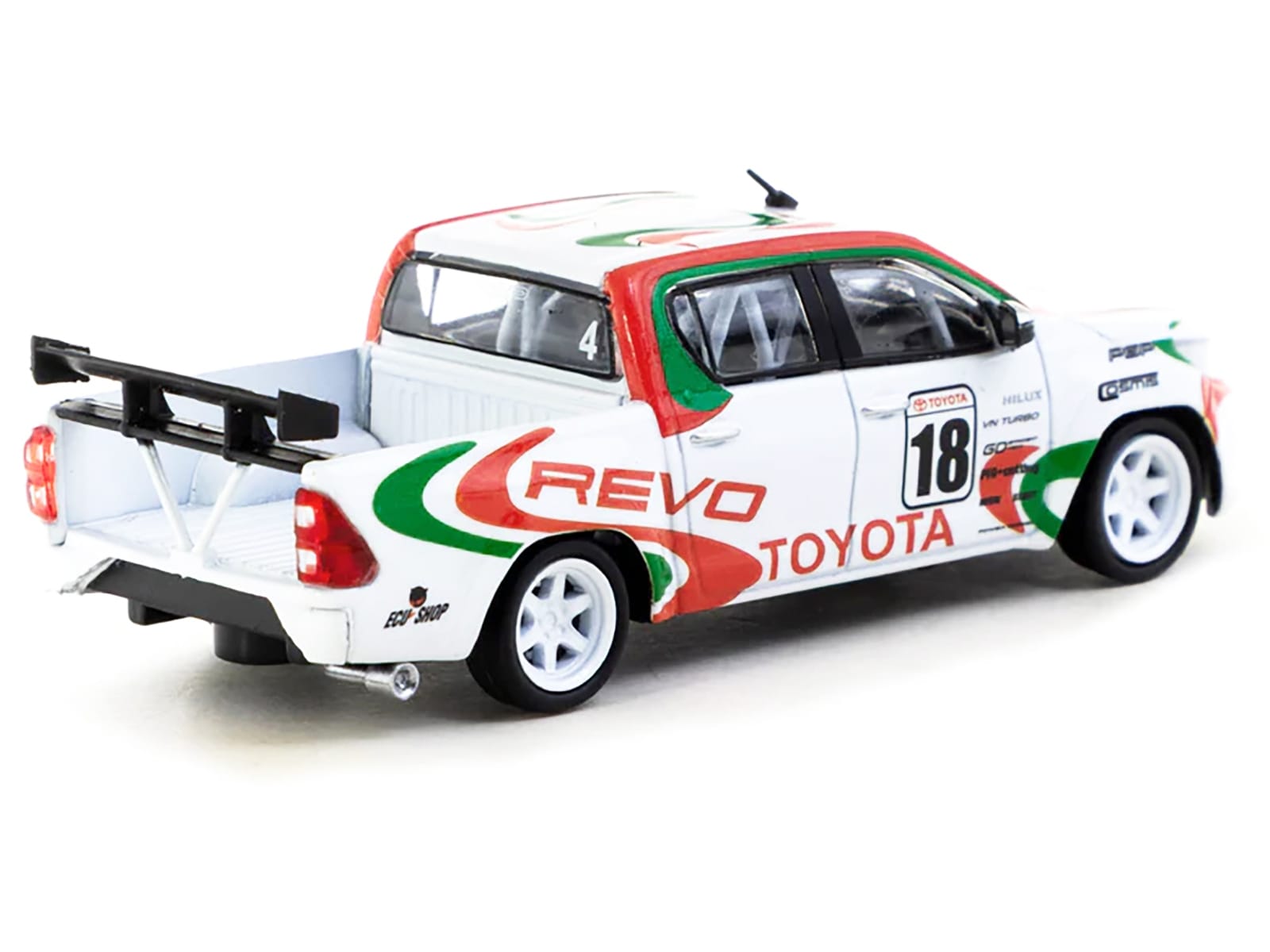 Toyota Hilux Pickup Truck RHD (Right Hand Drive) #18 White with Red and Green Graphics "Hobby64" Series 1/64 Diecast Model Car by Tarmac Works - Image 3