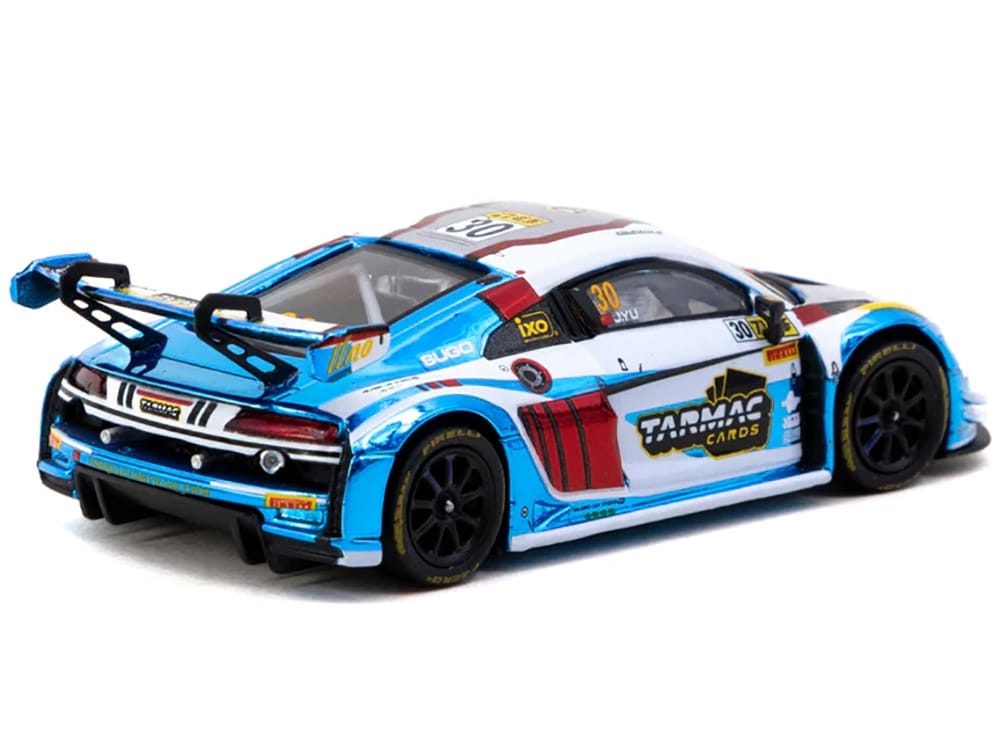 Audi R8 LMS GT3 evo II #30 James Yu "Uno Racing Team" "Macau GT Cup - FIA GT World Cup" (2024) with Plastic Transporter Packaging and Collectible Tarmac Cards "Hobby64" Series 1/64 Diecast Model Car by Tarmac Works - Image 2