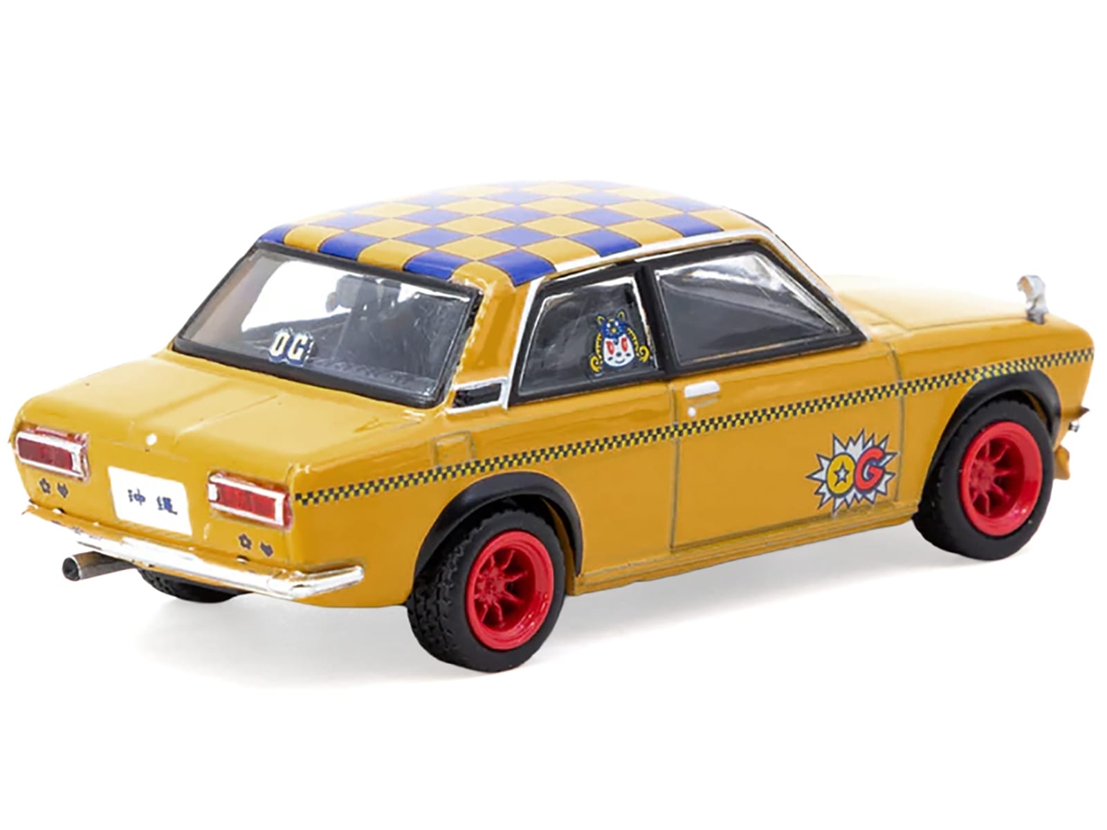 Datsun 510 "OG Beer" Yellow with Checkered Top "Hobby64" Series 1/64 Diecast Model Car by Tarmac Works - Image 3