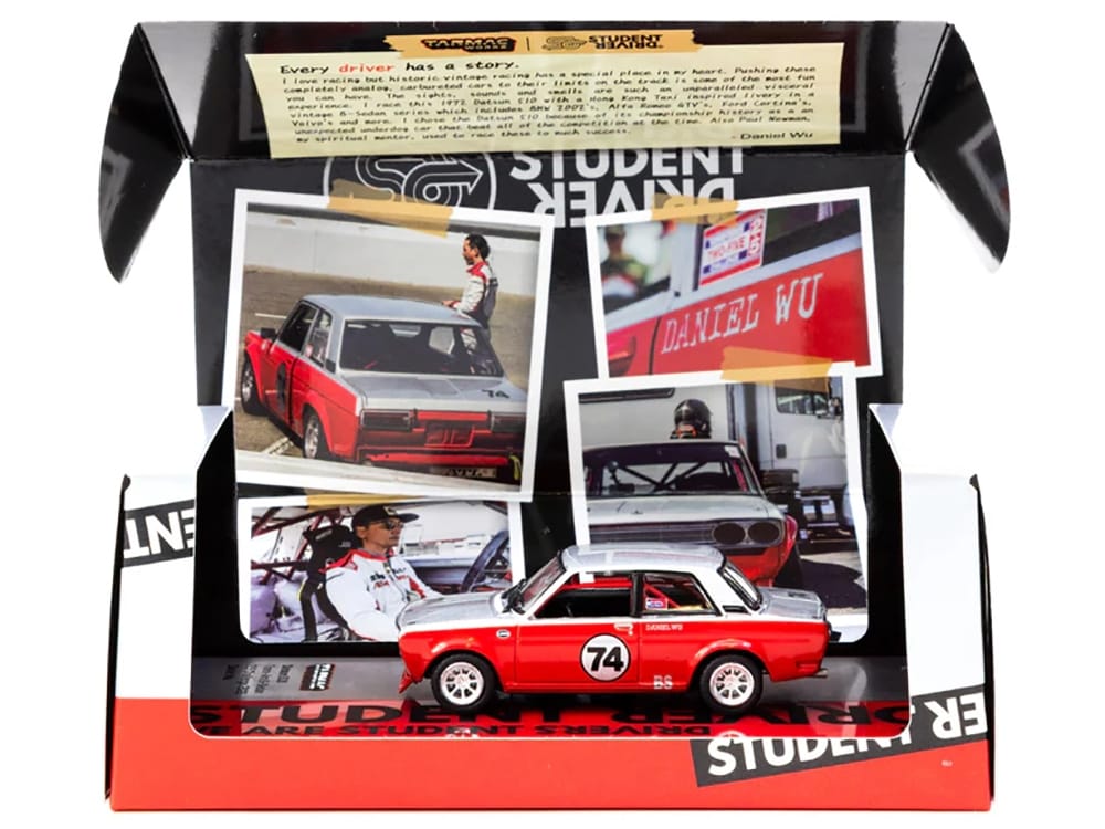 Datsun 510 #74 Daniel Wu "Trans-Am B-Sedan 2.5 Challenge" (2023) Silver and Red "Hobby64" Series 1/64 Diecast Model Car by Tarmac Works - Image 2