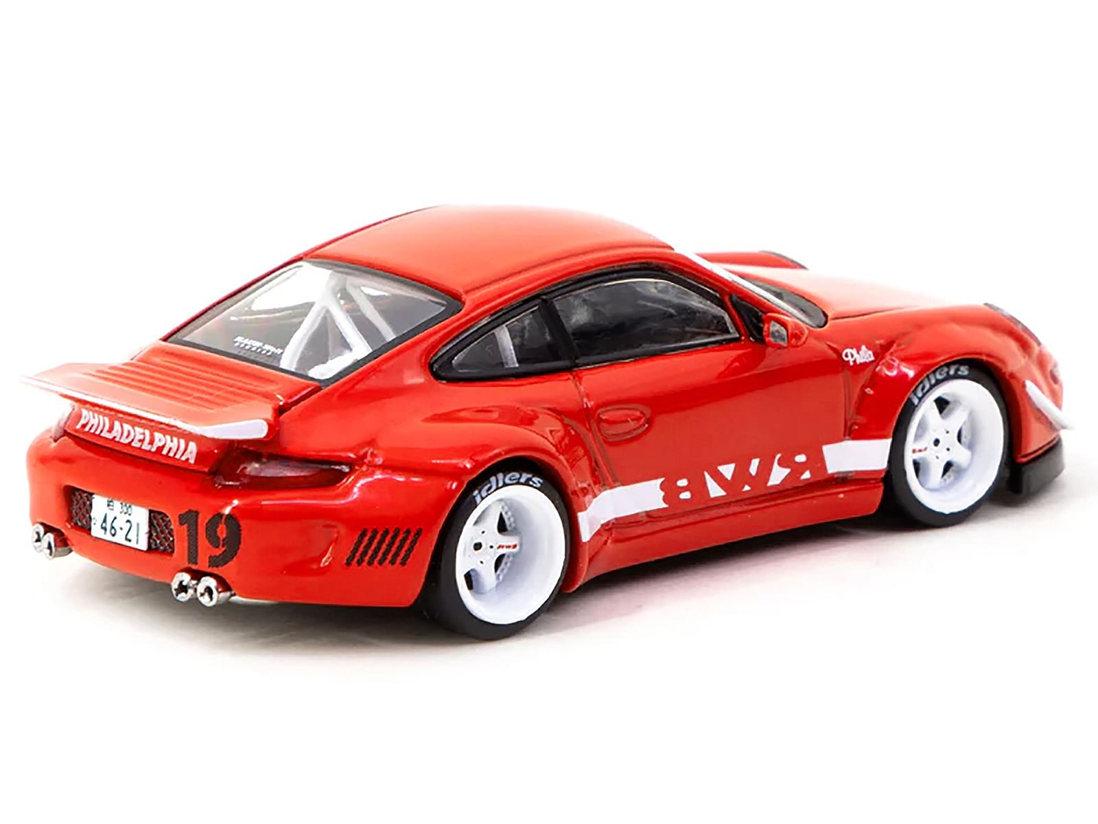 RWB 997 Red with White Stripes and Wheels “Philadelphia” “Hobby64” Series 1/64 Diecast Model Car by Tarmac Works