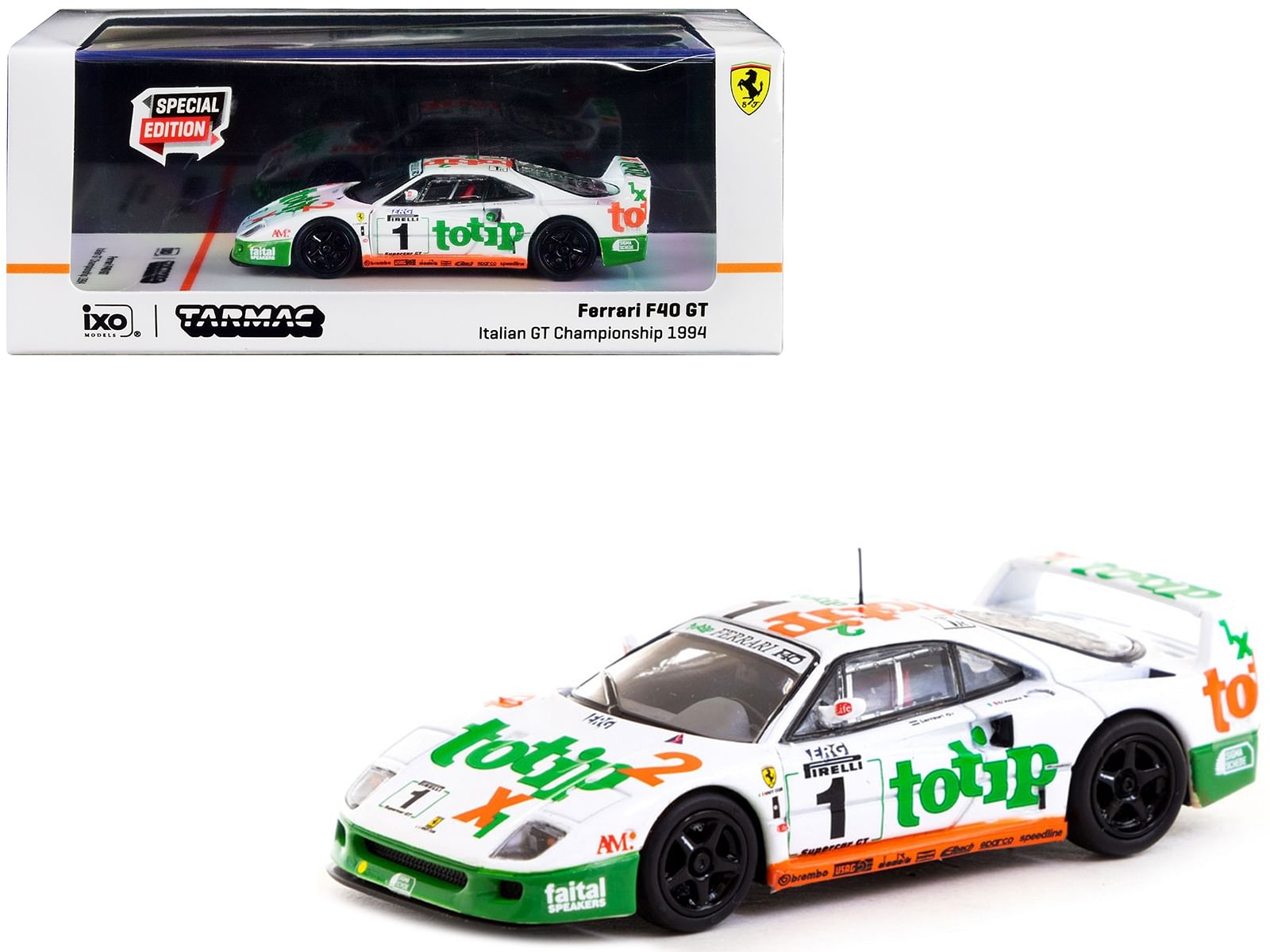 Ferrari F40 GT #1 Federico D’Amore – Oscar Larrauri “Italian GT Championship” (1994) “Hobby64” Series 1/64 Diecast Model Car by Tarmac Works