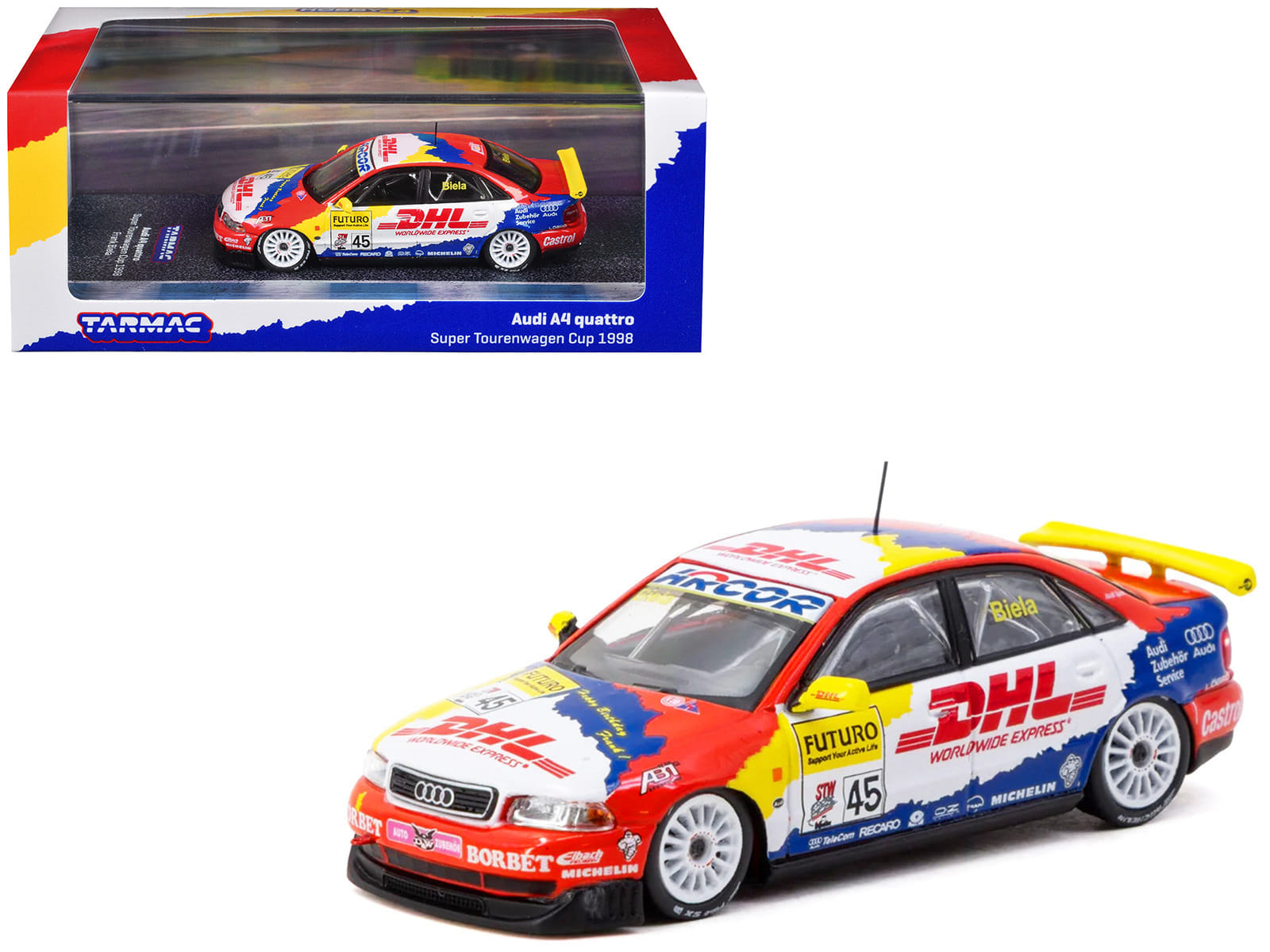 Audi A4 Quattro #45 Frank Biela "Super Tourenwagen Cup" (1998) "Hobby64" Series 1/64 Diecast Model Car by Tarmac Works