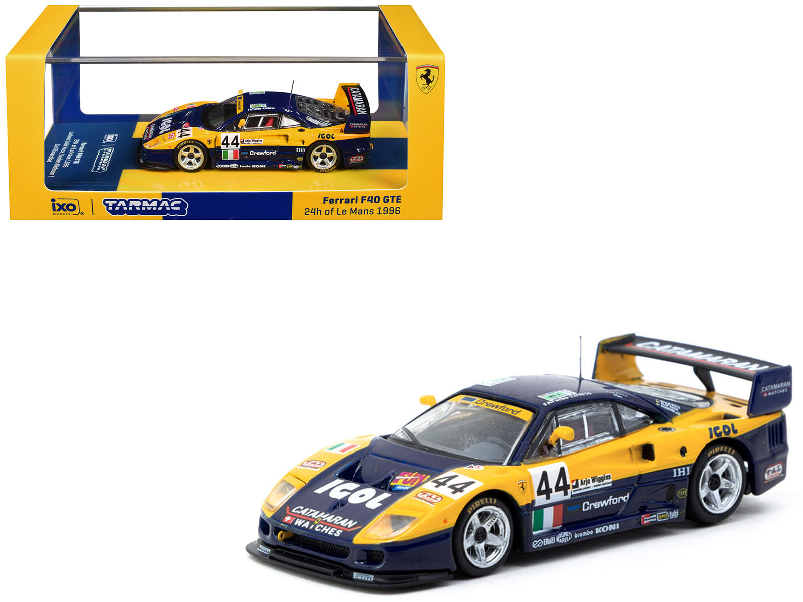 Ferrari F40 GTE #44 Luciano Della Noce - Anders Olofsson - Carl Rosenblad "24 Hours of Le Mans" (1996) "Hobby64" Series 1/64 Diecast Model Car by Tarmac Works