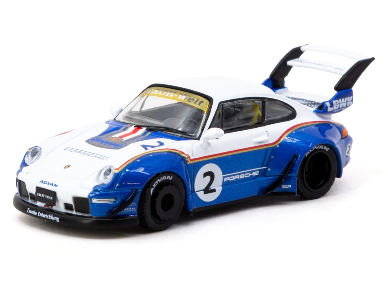 RWB 993 #2 "Liberty Walk" White and Blue Metallic with Container Packaging "Hobby64" Series 1/64 Diecast Model Car by Tarmac Works - Image 2