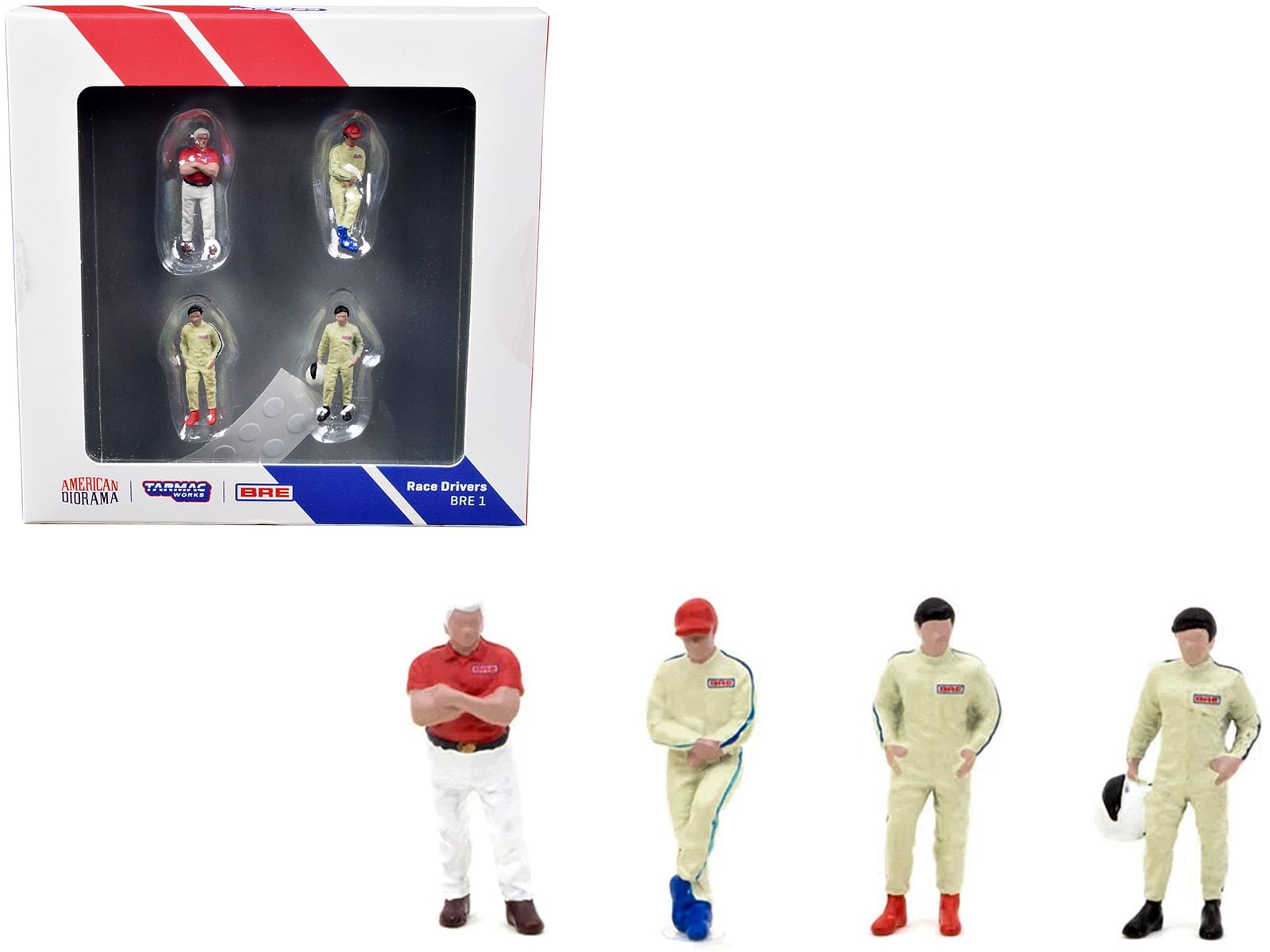 “Race Drivers” 4 Piece Diecast Figure Set “BRE” for 1/64 Scale Models by Tarmac Works & American Diorama