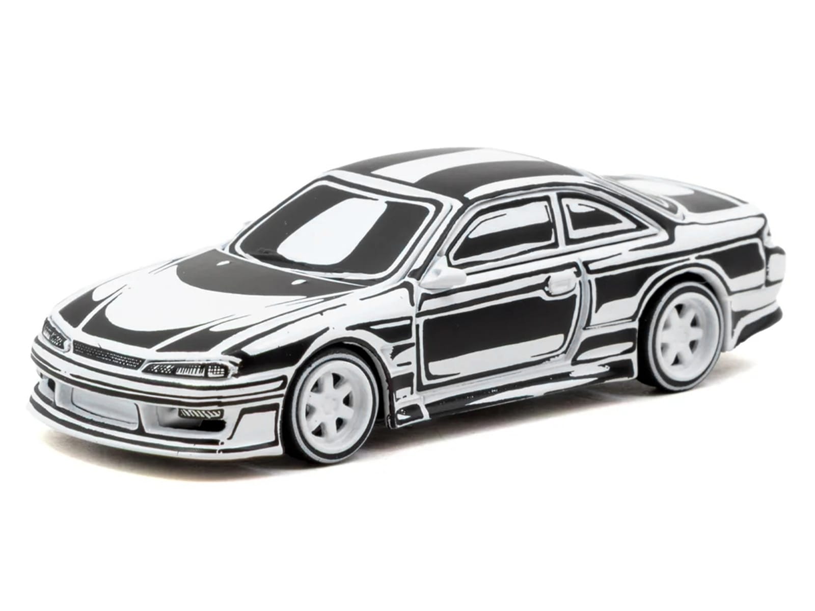 VERTEX Silvia (S14) "Designed by Joshua Vides" Black and White "Global64" Series 1/64 Diecast Model Car by Tarmac Works - Image 2