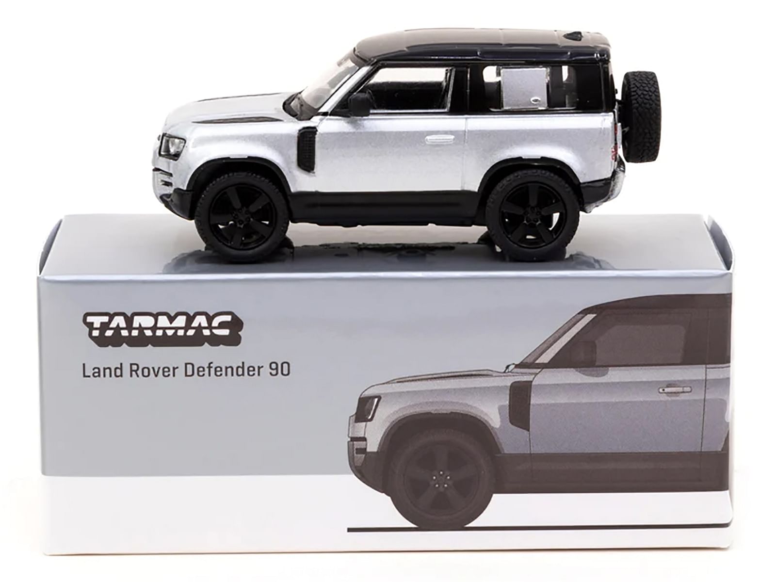 Land Rover Defender 90 Silver Metallic with Black Top “Global64” Series 1/64 Diecast Model Car by Tarmac Works