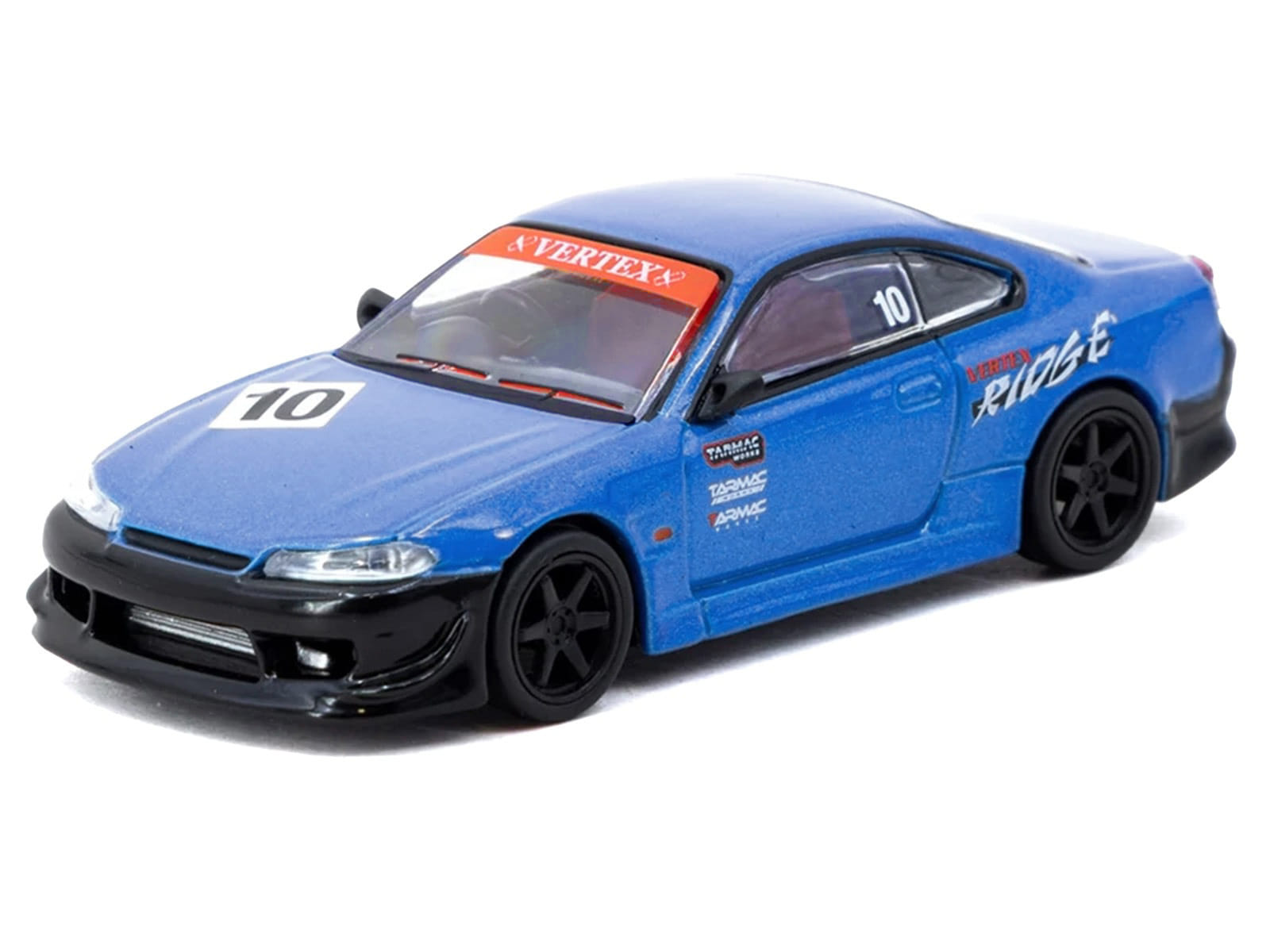 Nissan Vertex Silvia (S15) RHD (Right Hand Drive) #10 "Tarmac Works 10th Anniversary" Blue Metallic "Global64" 1/64 Diecast Model Car by Tarmac Works - Image 2