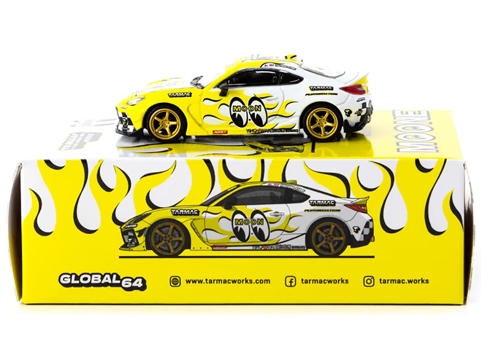 Toyota GR86 RHD (Right Hand Drive) "MoonEyes" White with Yellow Flames and Graphics "Global64" Series 1/64 Diecast Model by Tarmac Works - Image 3