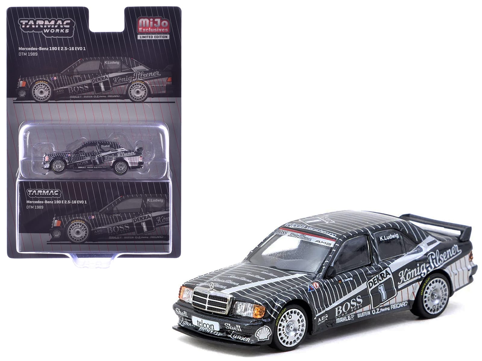 Mercedes-Benz 190 E 2.5-16 EVO 1 #1 Klaus Ludwig "Deutsche Tourenwagen Meisterschaft (DTM)" (1989) "Global64" Series 1/64 Diecast Model by Tarmac Works