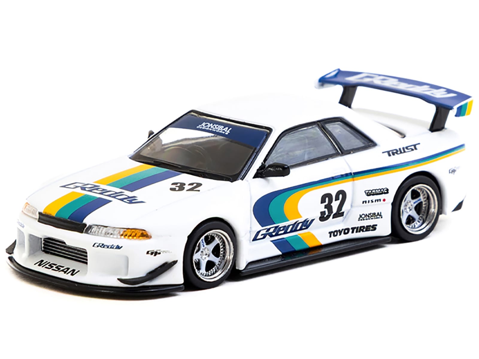 Nissan Skyline GT-R (R32) Widebody RHD (Right Hand Drive) #32 "Greddy - Jonsibal Designworks" White with Stripes "Global64" Series 1/64 Diecast Model by Tarmac Works - Image 2