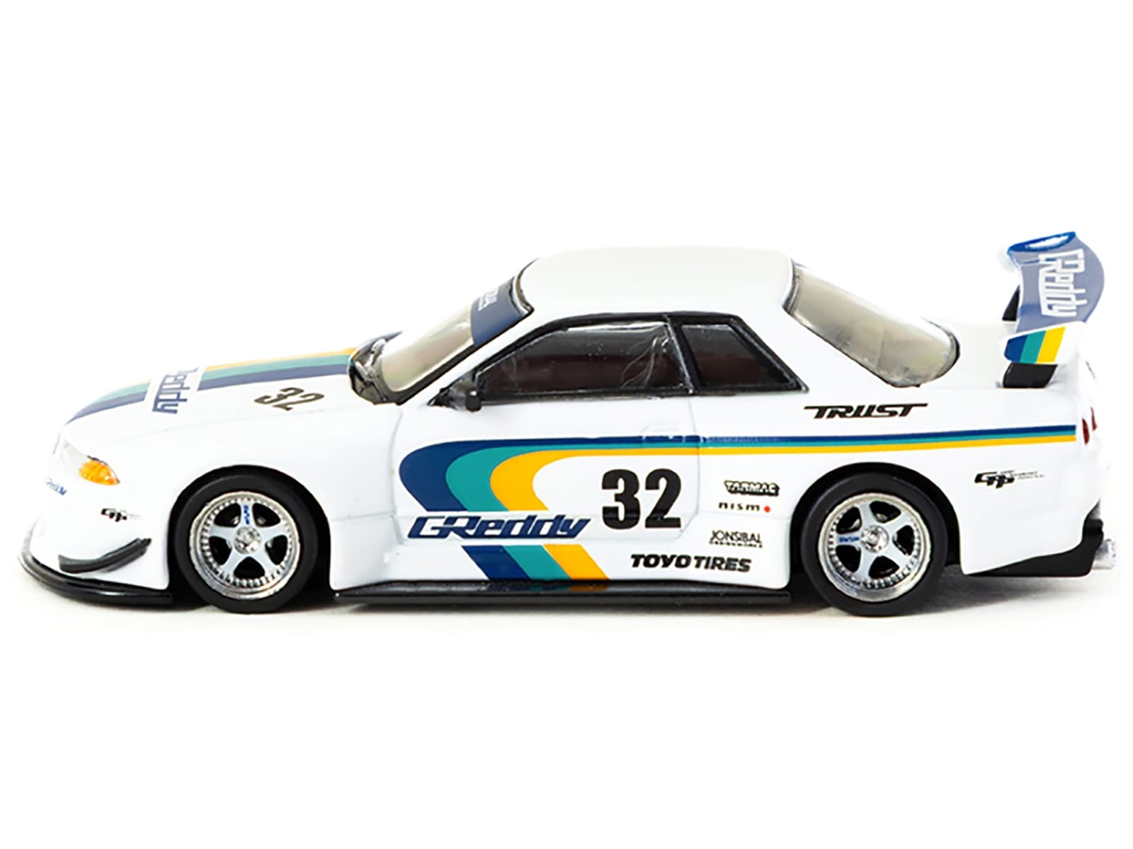 Nissan Skyline GT-R (R32) Widebody RHD (Right Hand Drive) #32 "Greddy - Jonsibal Designworks" White with Stripes "Global64" Series 1/64 Diecast Model by Tarmac Works - Image 3