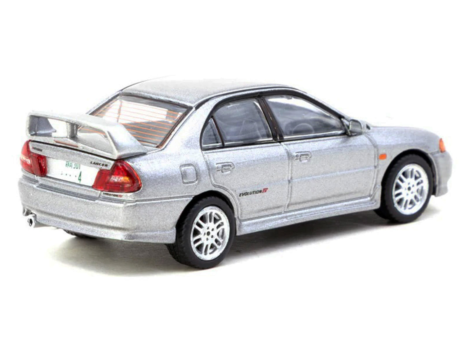 Mitsubishi Lancer Evolution IV Silver Metallic with Tarmac Cards "Global64" Series 1/64 Diecast Model by Tarmac Works - Image 2
