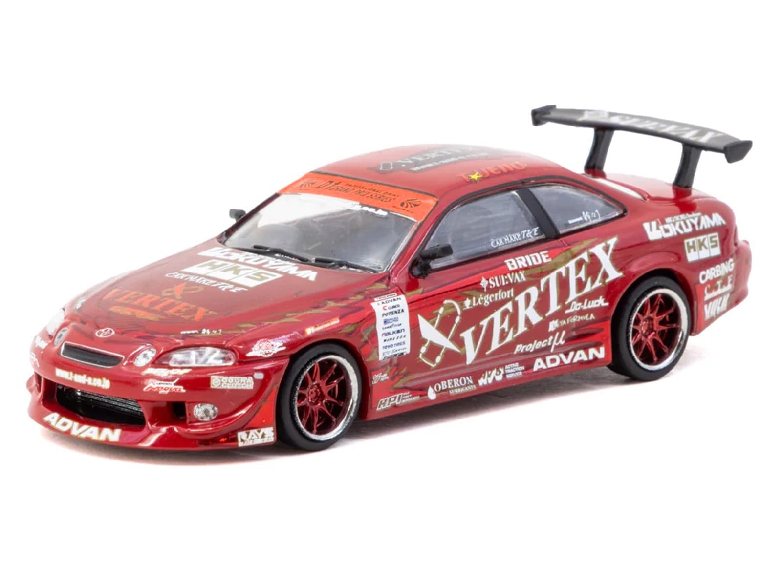 Toyota VERTEX Ridge TE3005 Soarer RHD (Right Hand Drive) Red Metallic with Graphics and Tarmac Cards "Global64" Series 1/64 Diecast Model Car by Tarmac Works - Image 2