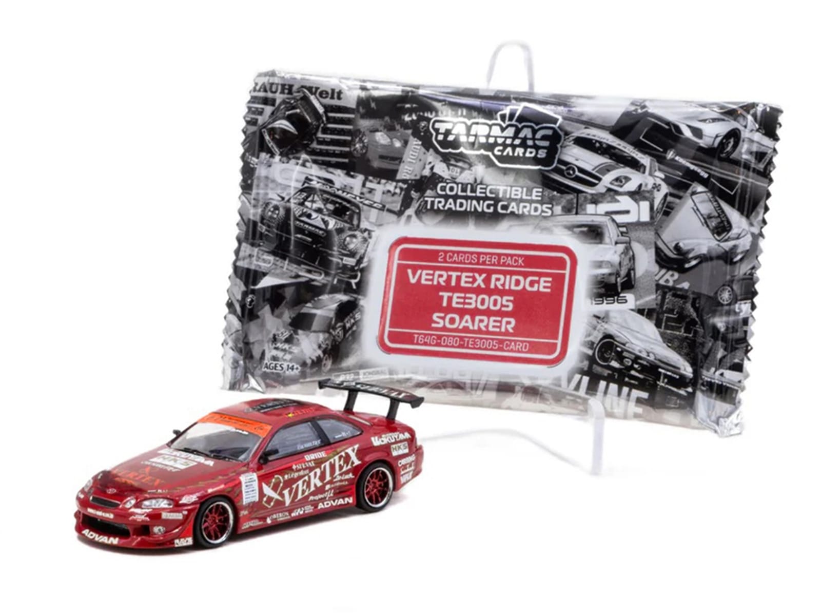 Toyota VERTEX Ridge TE3005 Soarer RHD (Right Hand Drive) Red Metallic with Graphics and Tarmac Cards "Global64" Series 1/64 Diecast Model Car by Tarmac Works - Image 4