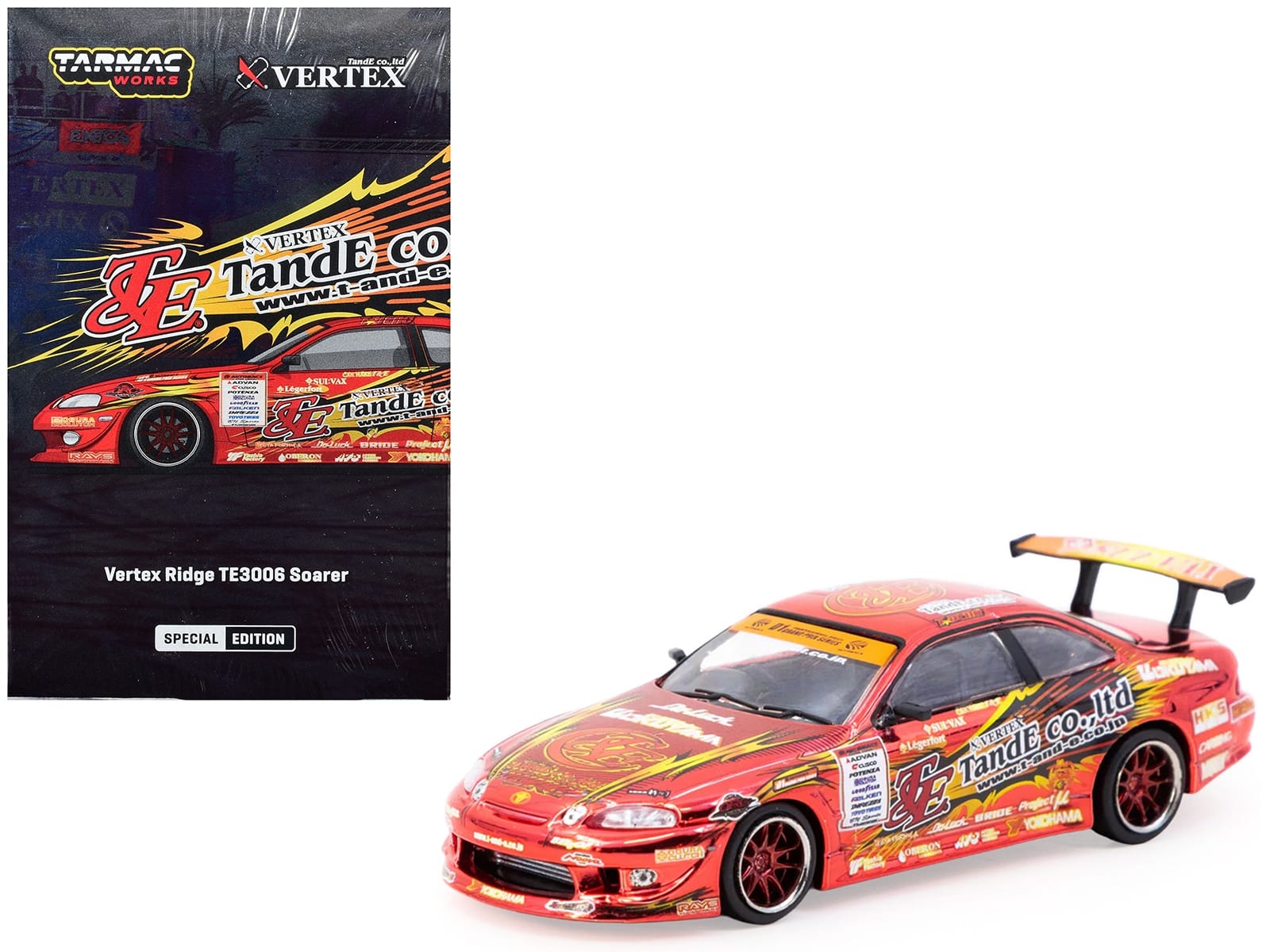 Toyota VERTEX Ridge TE3006 Soarer RHD (Right Hand Drive) Chrome Red with Graphics "Tokyo Auto Salon 2026" "Global64" Series 1/64 Diecast Model Car by Tarmac Works