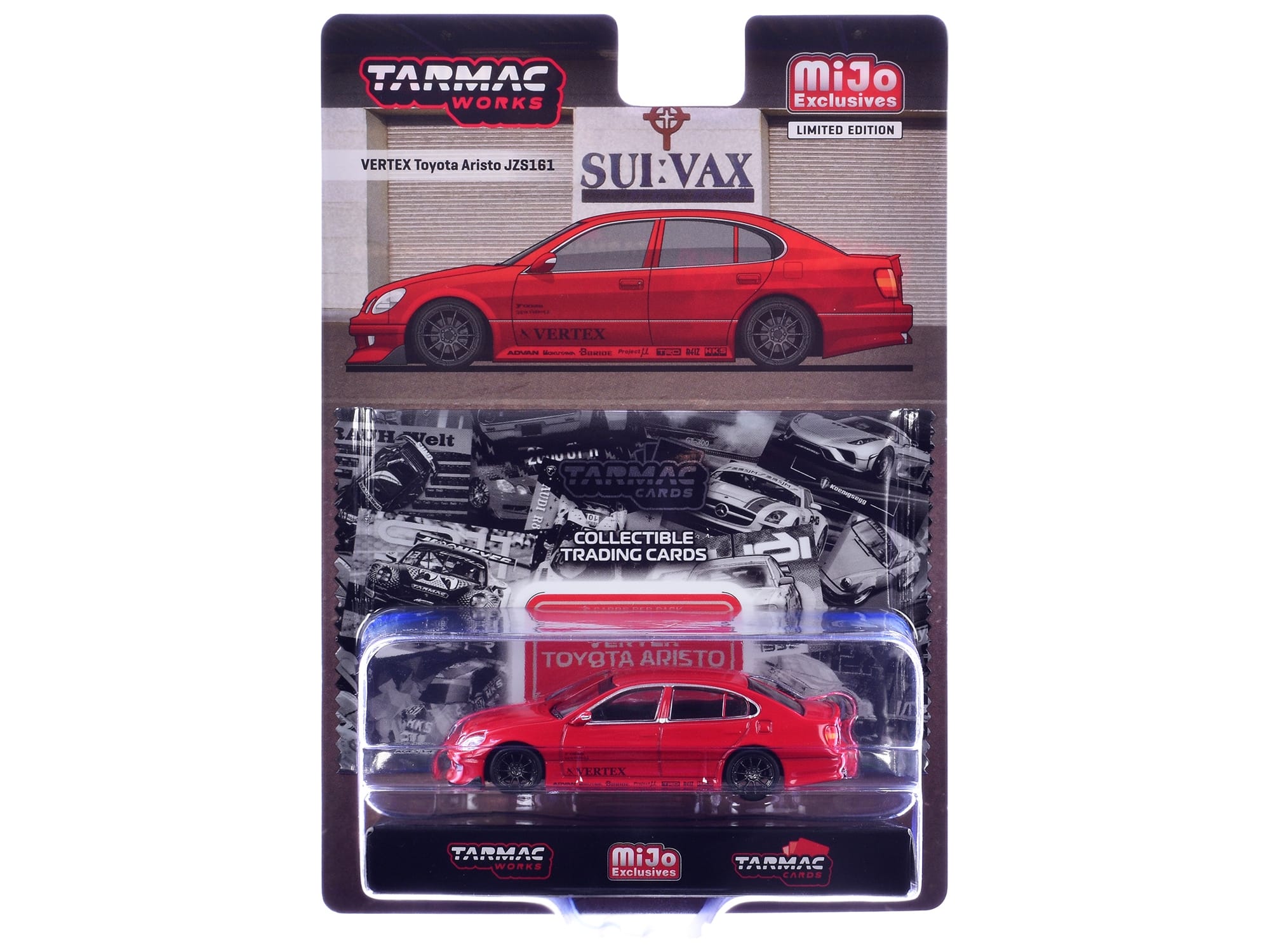Toyota Vertex Aristo JZS161 RHD (Right Hand Drive) Red with Tarmac Cards "Global64" Series 1/64 Diecast Model Car by Tarmac Works - Image 3
