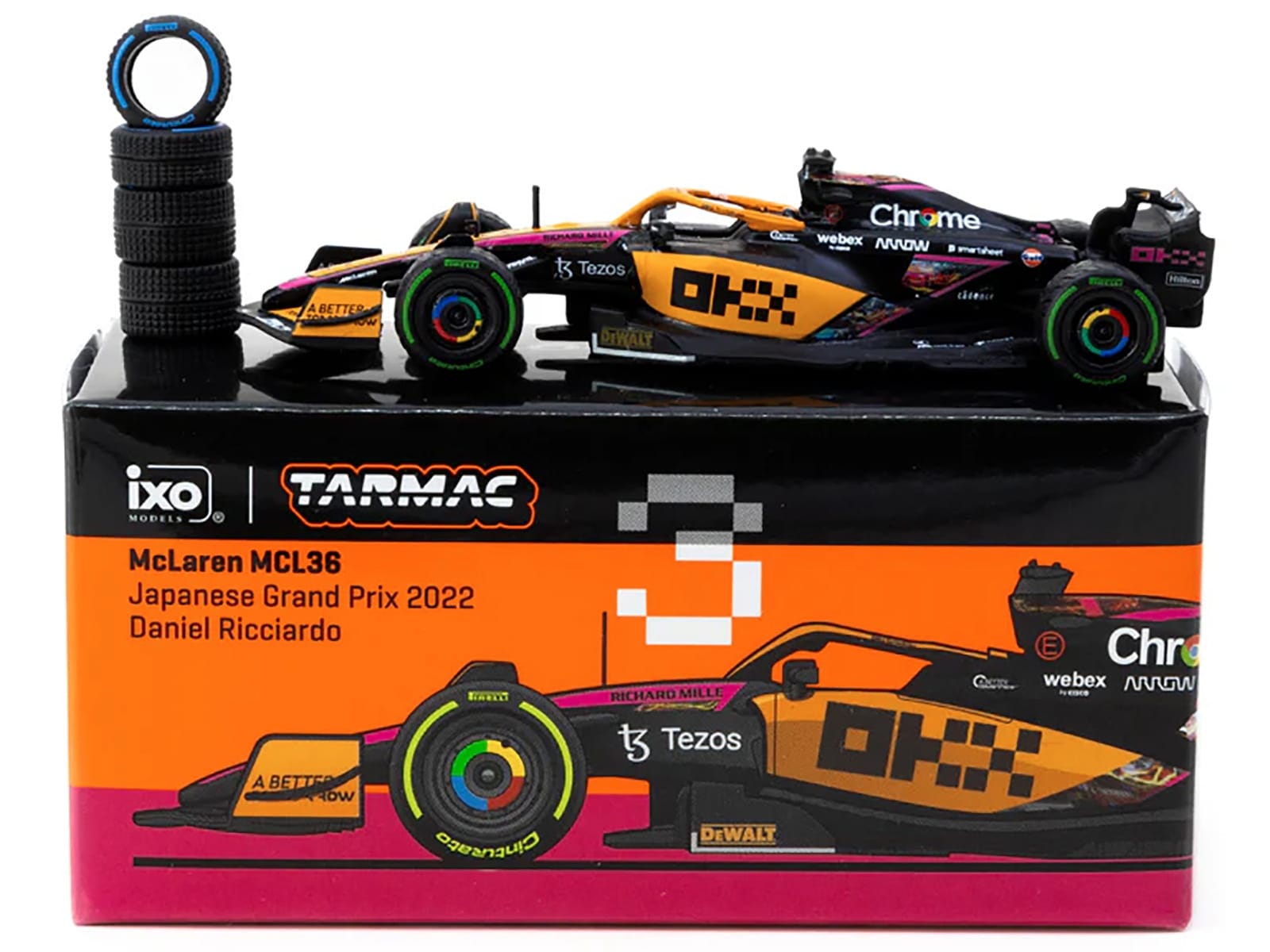 McLaren MCL36 #3 Daniel Ricciardo Formula One F1 "Japanese GP" (2022) "Global64" Series 1/64 Diecast Model Car by Tarmac Works - Image 2
