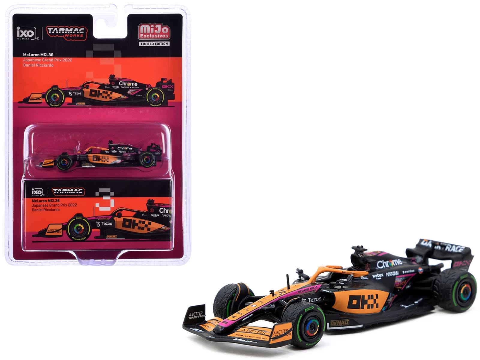 McLaren MCL36 #3 Daniel Ricciardo Formula One F1 "Japanese GP" (2022) "Global64" Series 1/64 Diecast Model Car by Tarmac Works - Image 3