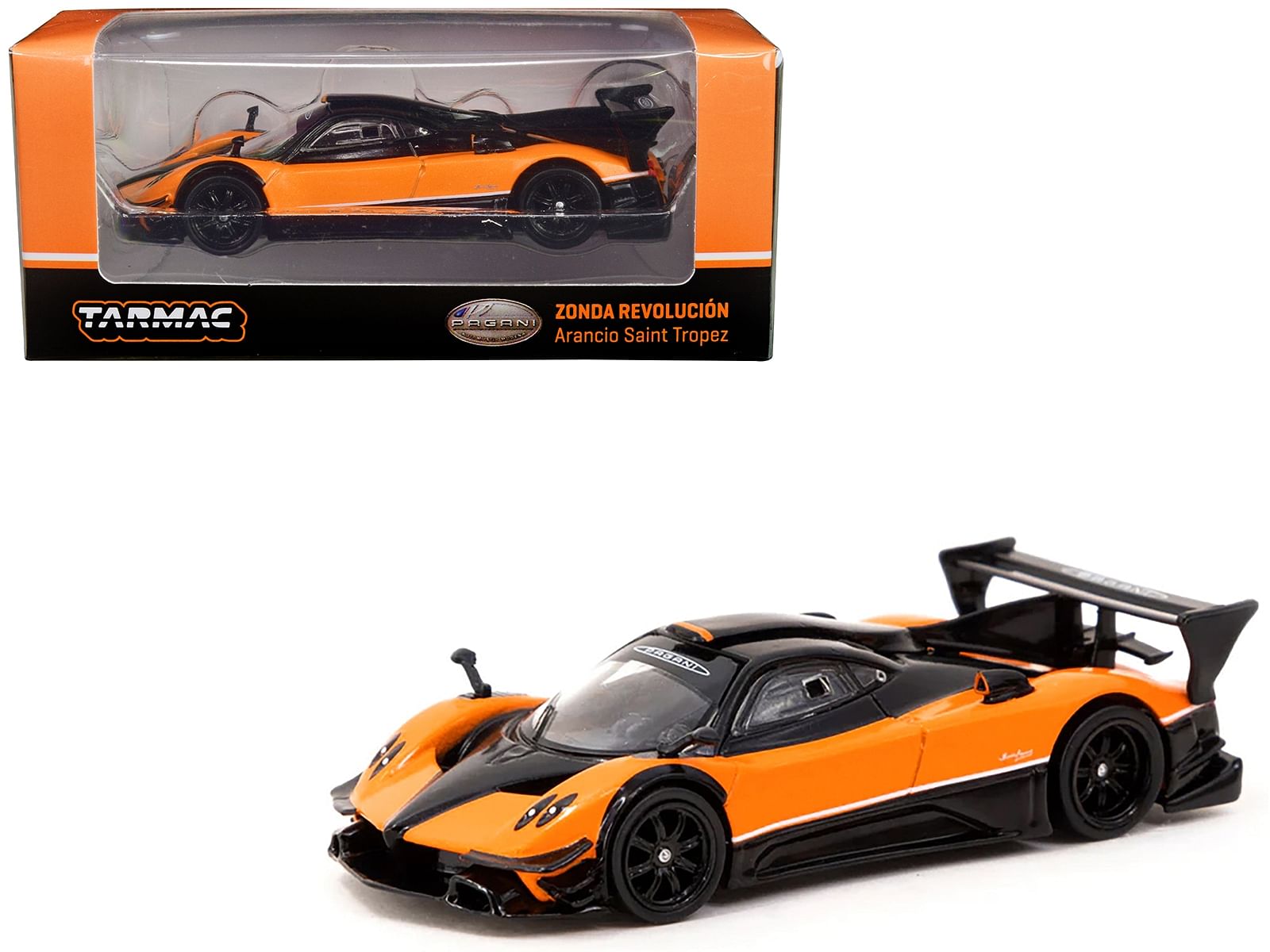 Pagani Zonda Revolucion Arancio Saint Tropez Orange and Black “Global64” Series 1/64 Diecast Model by Tarmac Works