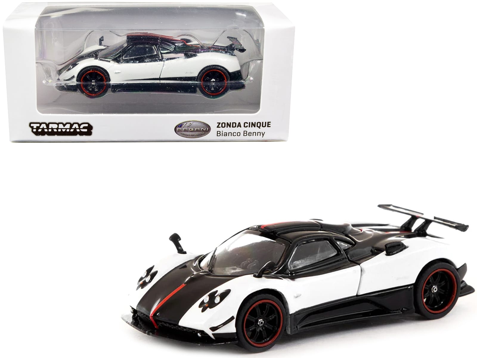 Pagani Zonda Cinque Bianco Benny White and Black "Global64" Series 1/64 Diecast Model Car by Tarmac Works - Image 2