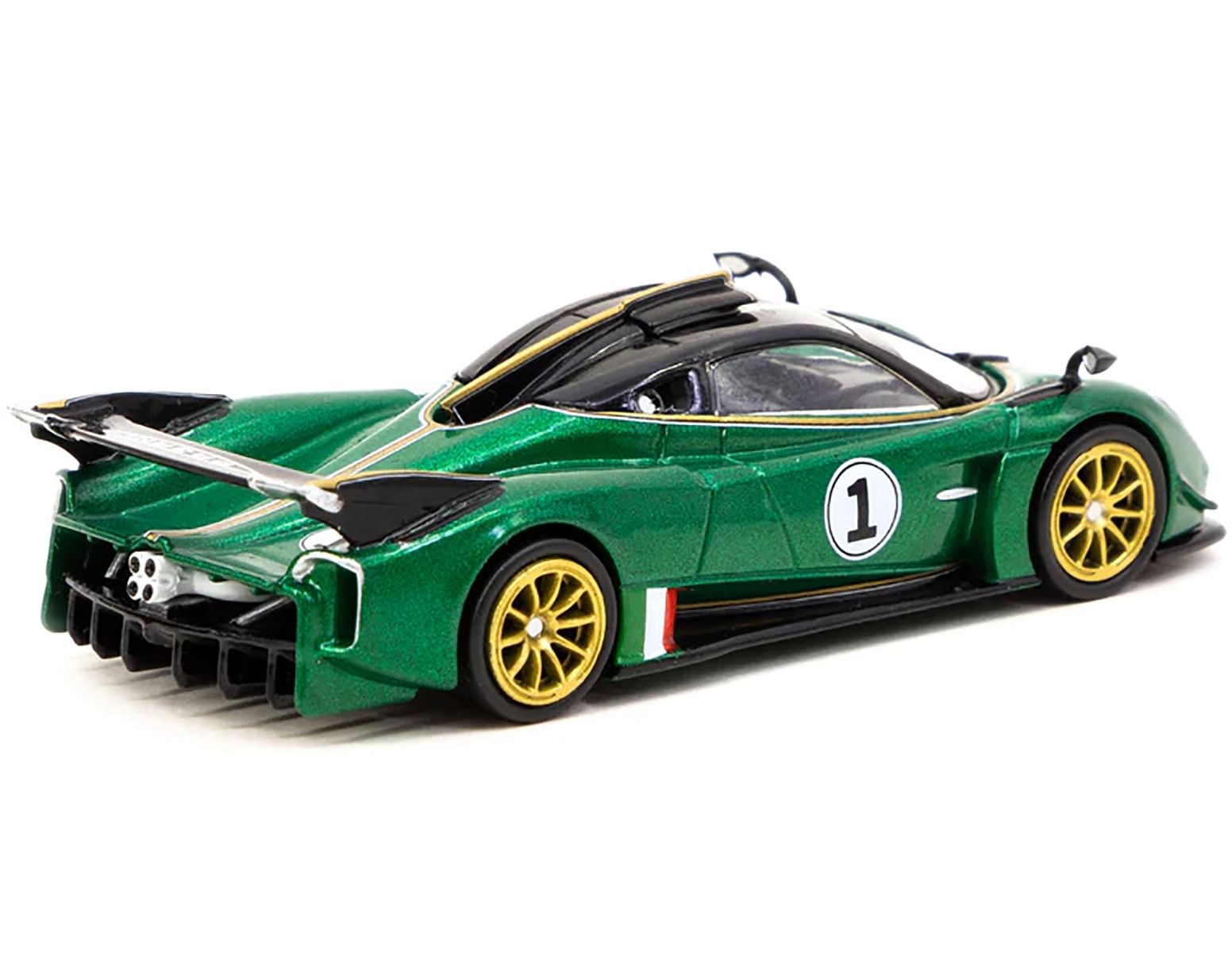 Pagani Huayra R #1 Verde Trifoglio Green Metallic with Black Top and Gold Stripes “Global64” Series 1/64 Diecast Model Car by Tarmac Works