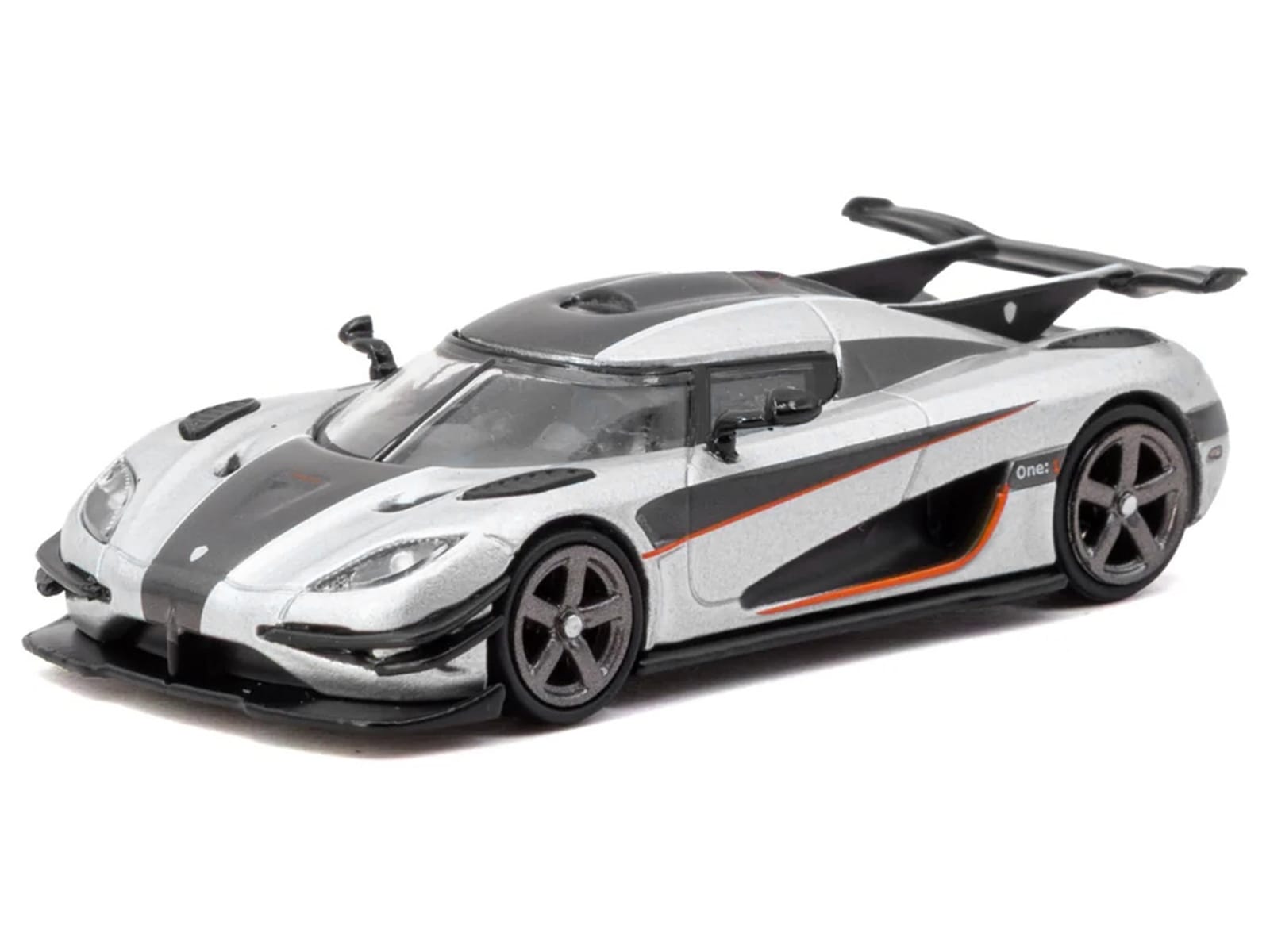 Koenigsegg One:1 Silver Metallic with Black Stripes "Global64" Series 1/64 Diecast Model Car by Tarmac Works - Image 2