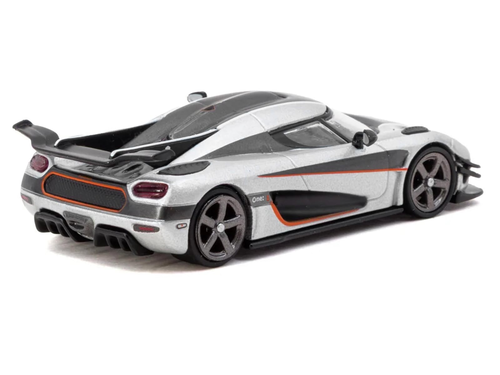 Koenigsegg One:1 Silver Metallic with Black Stripes "Global64" Series 1/64 Diecast Model Car by Tarmac Works - Image 3