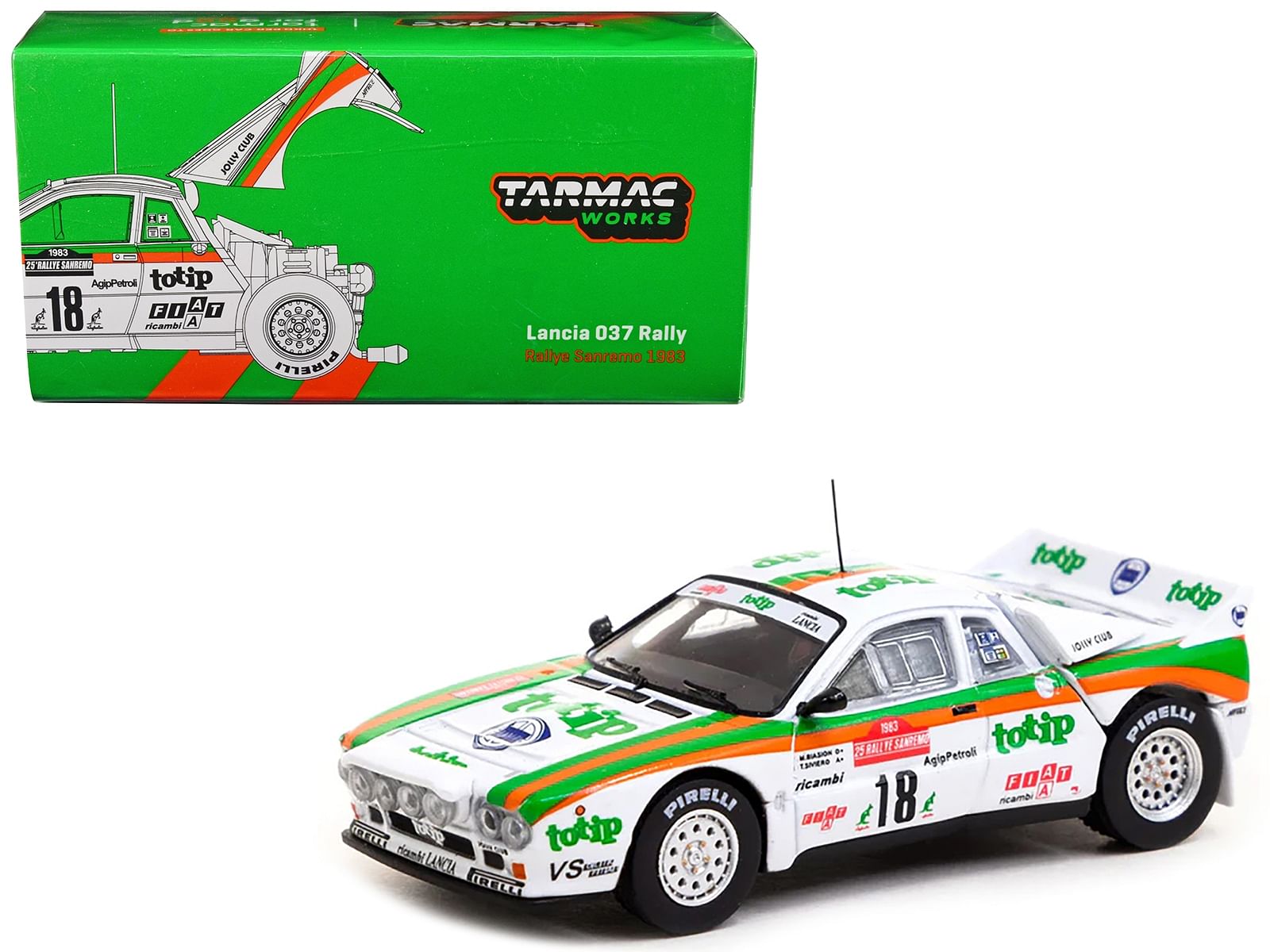 Lancia 037 Rally #18 Miki Biasion – Tiziano Siviero “Rallye Sanremo” (1983) “Hobby64” Series 1/64 Diecast Model Car by Tarmac Works