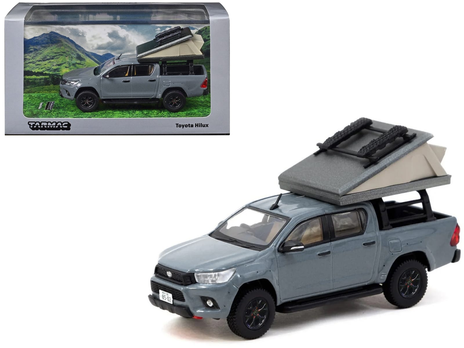 Toyota Hilux Pickup Truck RHD (Right Hand Drive) Gray with Camping Equipment "Road64" Series 1/64 Diecast Model Car by Tarmac Works - Image 3