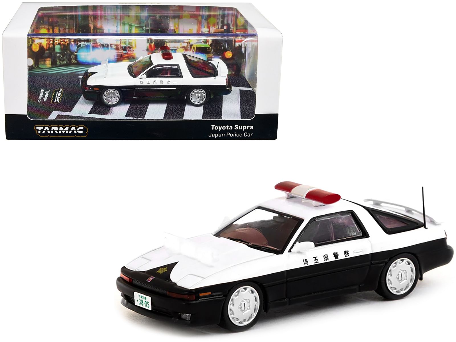 Toyota Supra RHD (Right Hand Drive) Black and White “Japan Police Car” “Road64” Series 1/64 Diecast Model Car by Tarmac Works