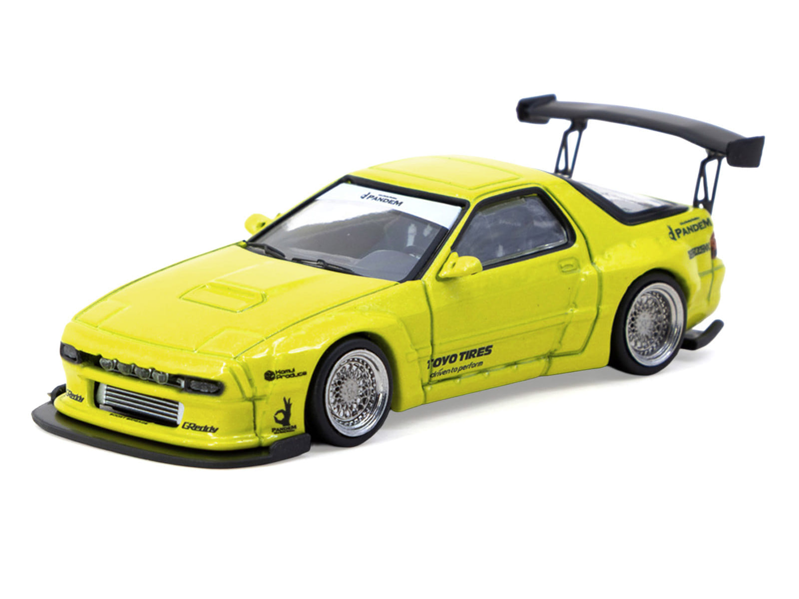 Mazda RX-7 FC3S Pandem Yellow Metallic "Road64" Series 1/64 Diecast Model Car by Tarmac Works - Image 2