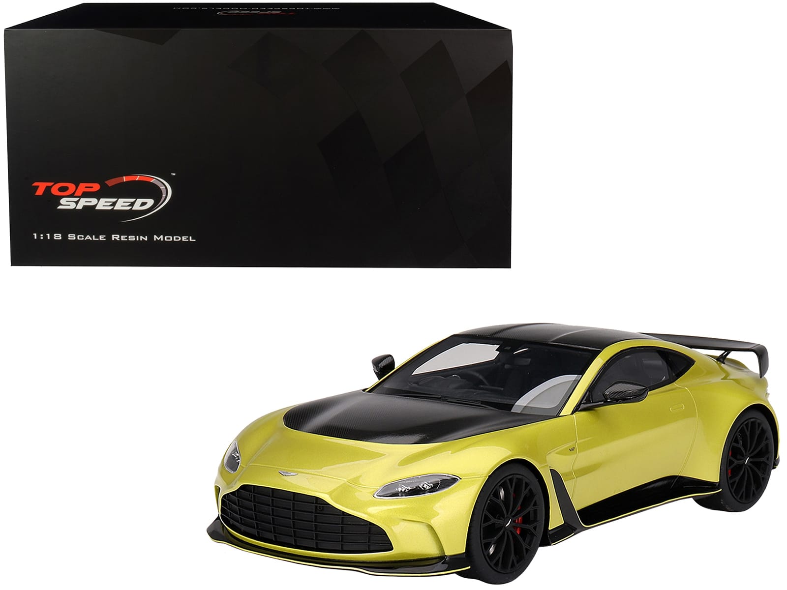 2022 Aston Martin V12 Vantage RHD (Right Hand Drive) Cosmopolitan Yellow with Black Hood and Top 1/18 Model Car by Top Speed - Image 4