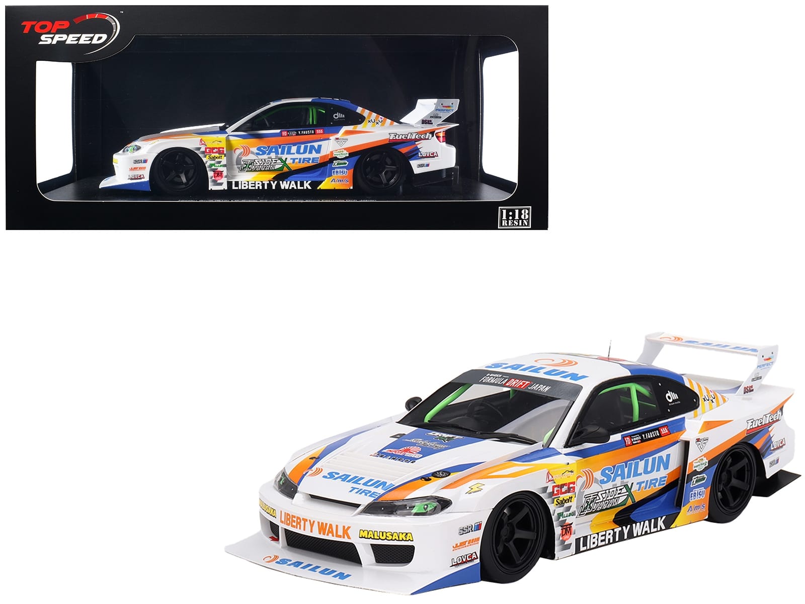 Nissan LB-Super Silhouette S15 SILVIA #555 Yukio Fausto "Formula Drift Japan" (2023) 1/18 Model Car by Top Speed - Image 5